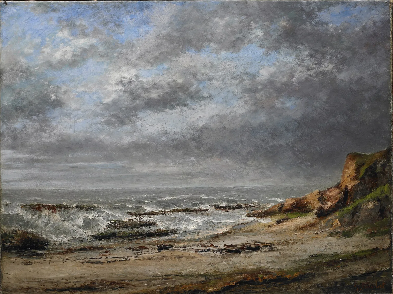 View Of A Rough Sea Near A Cliff Wall Art by Gustave Courbet - Canvas Print