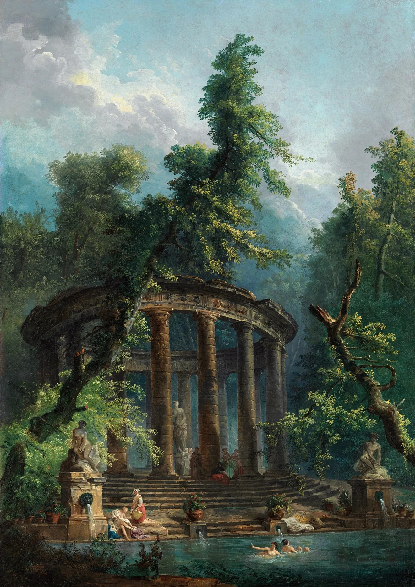 The Bathing Pool Wall Art by Hubert Robert - Canvas Print