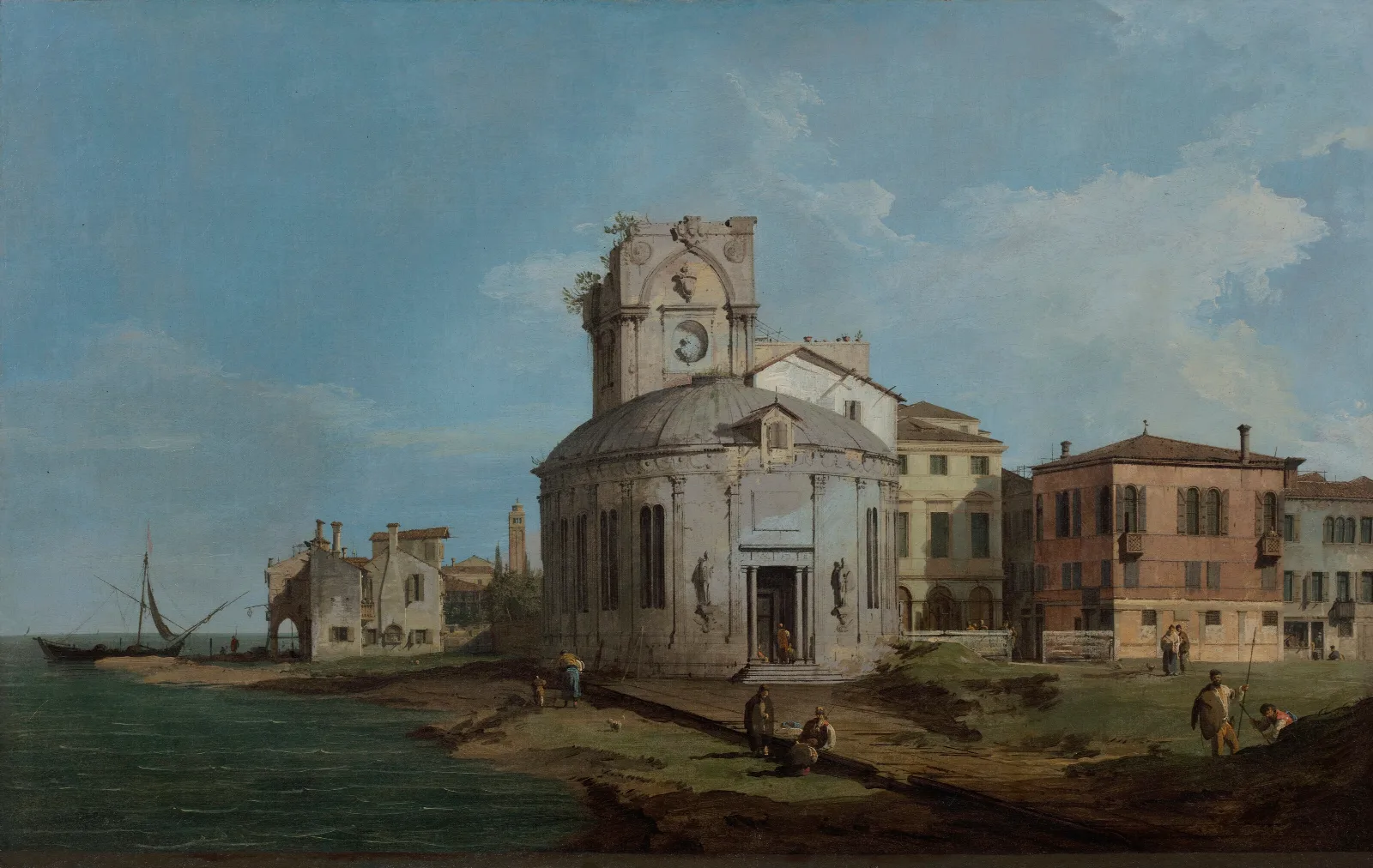 A Venetian Capriccio With An Oval Church By The Lagoon Wall Art by Canaletto - Canvas Print