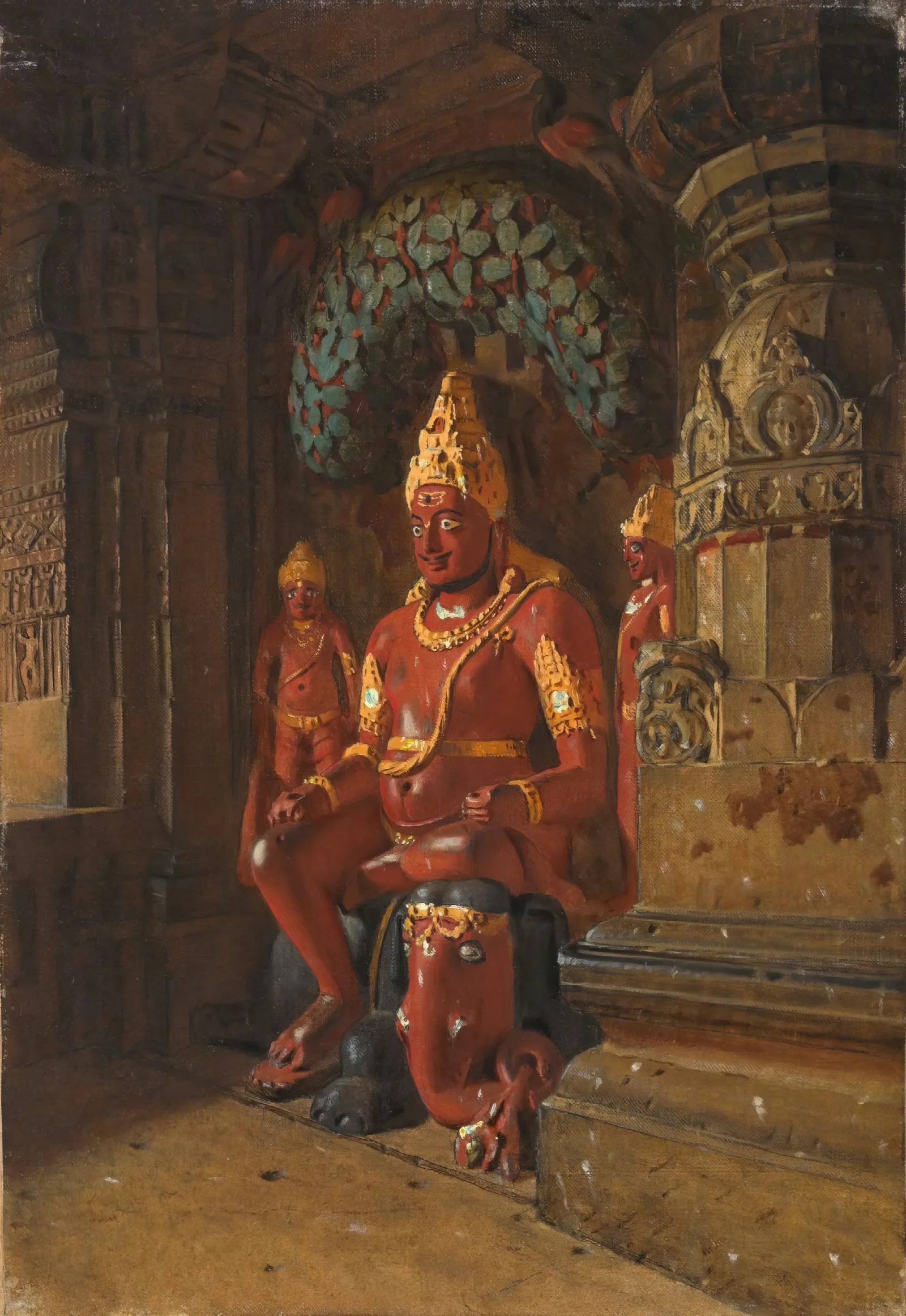 Statue Of Vishnu At The Temple Of Indra At Ellora Wall Art by Vasily Vereshchagin - Canvas Print