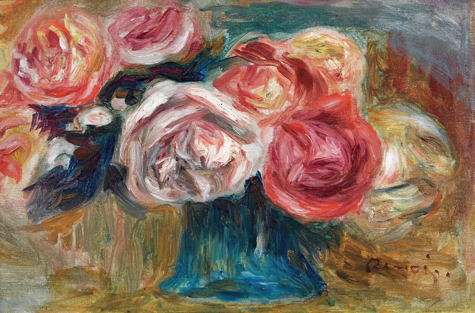 Bouquet De Roses Dans Un Vase Wall Art by Pierre-Auguste Renoir - Canvas Print