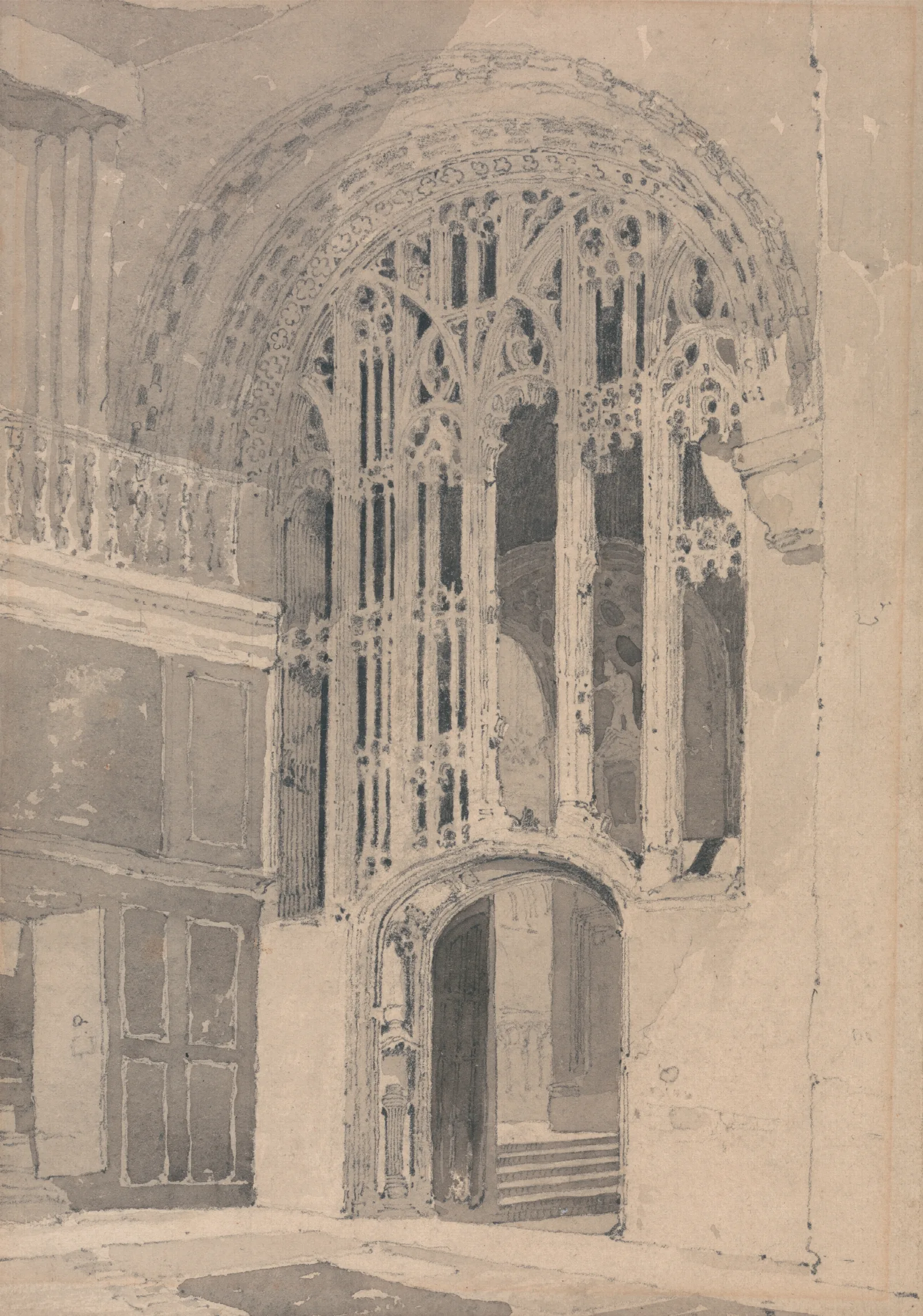 Interior Of Norwich Cathedral Doorway And Screen Between The South Transept And The Aisle Of The Presbytery Wall Art by John Sell Cotman - Canvas Print