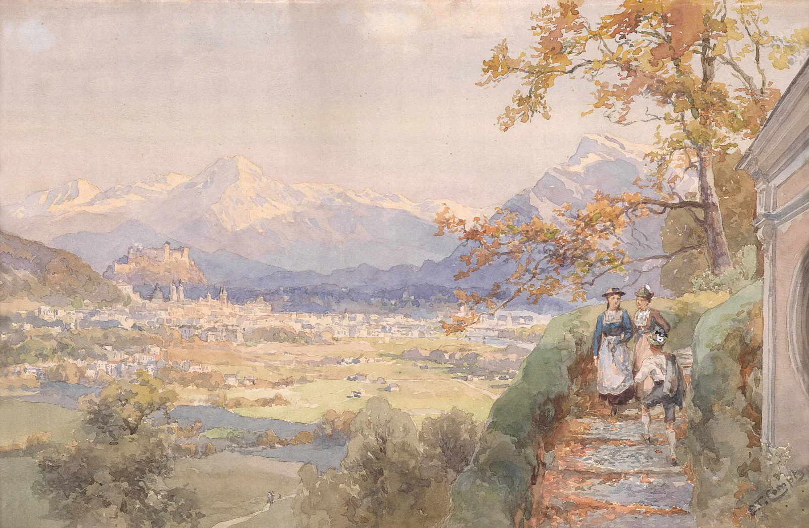 Blick Uber Die Stadt Salzburg Wall Art by Edward Theodore Compton - Canvas Print