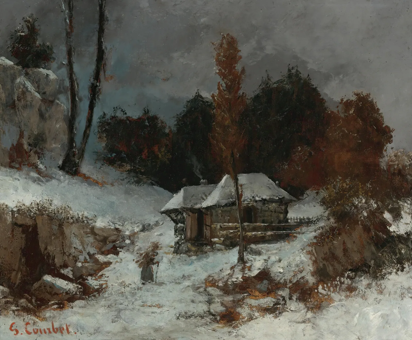 Porteuse De Fagots Dans Un Paysage De Neige Wall Art by Gustave Courbet - Canvas Print