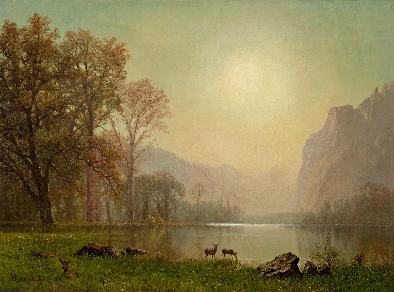 Dawn In The Rockies Wall Art by Albert Bierstadt - Canvas Print
