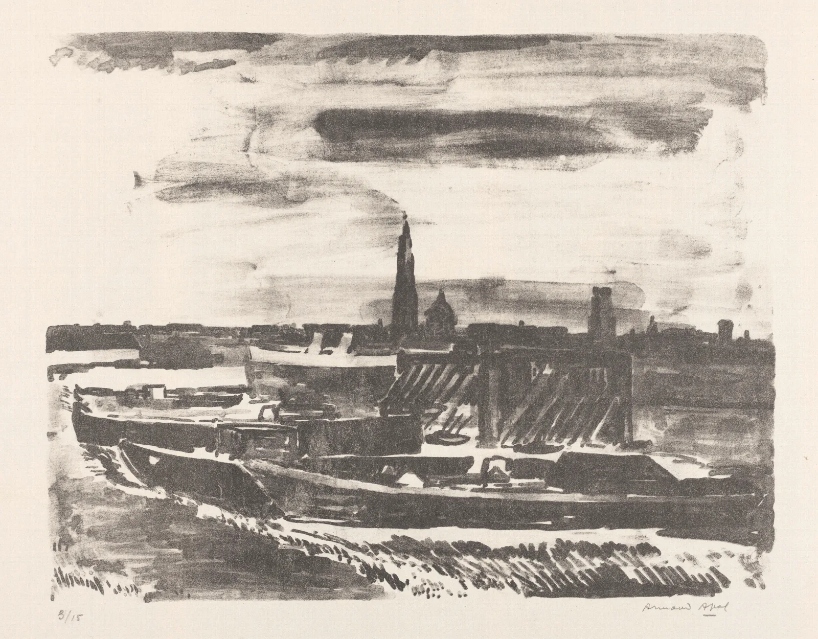 Bateaux A Quai A Anvers Wall Art by Armand Apol - Canvas Print