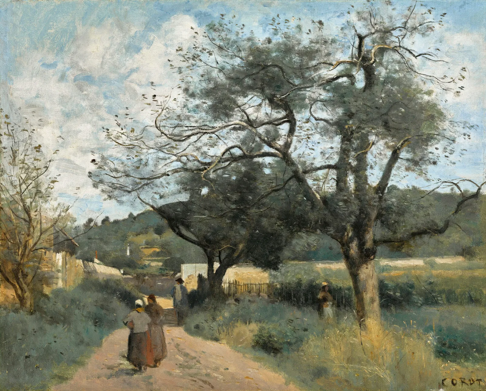Marcoussis Route A Travers Les Champs Wall Art by Jean-Baptiste-Camille Corot - Canvas Print