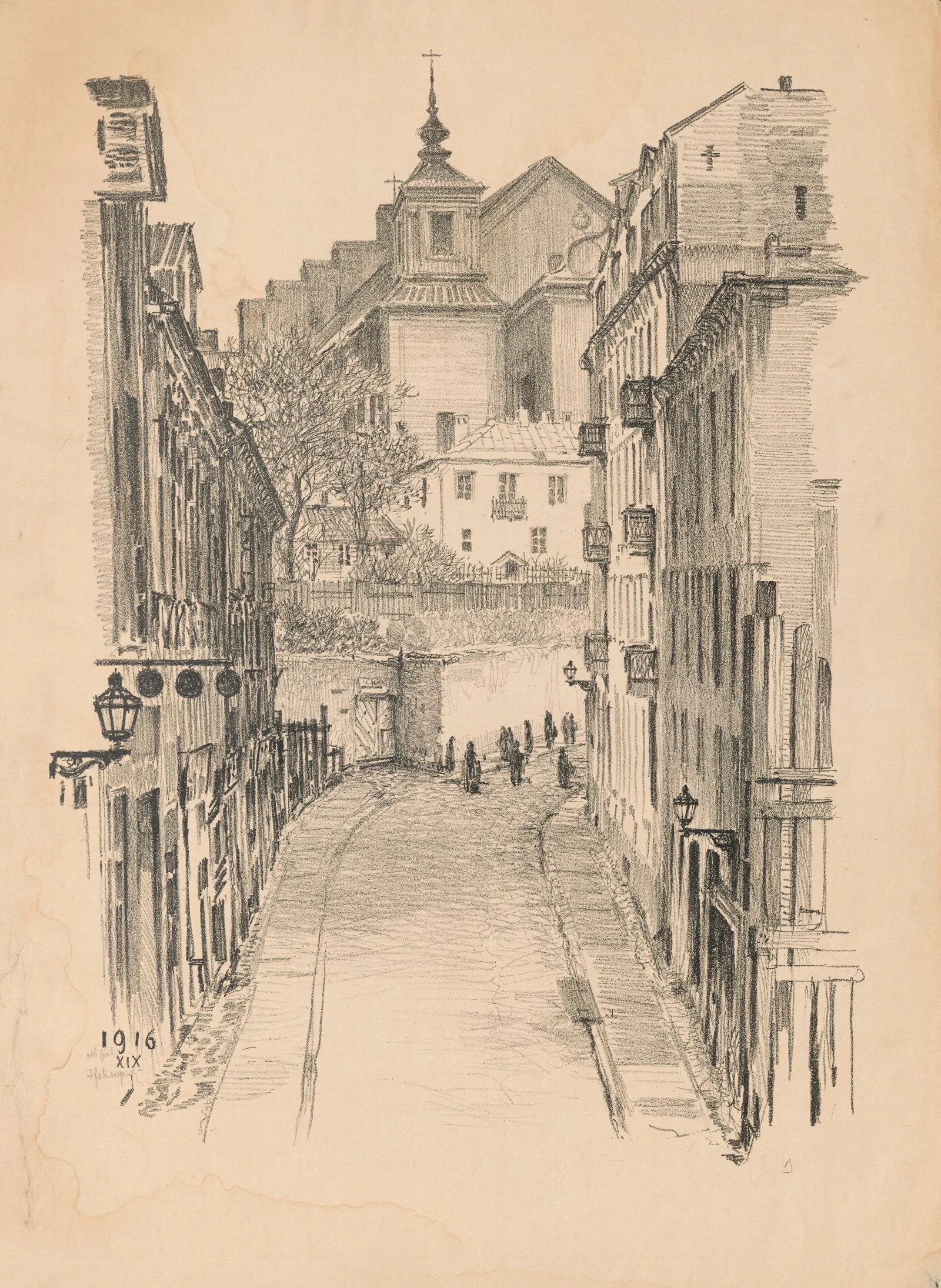 Mariensztat Street Wall Art by Feliks Jabłczyński - Canvas Print