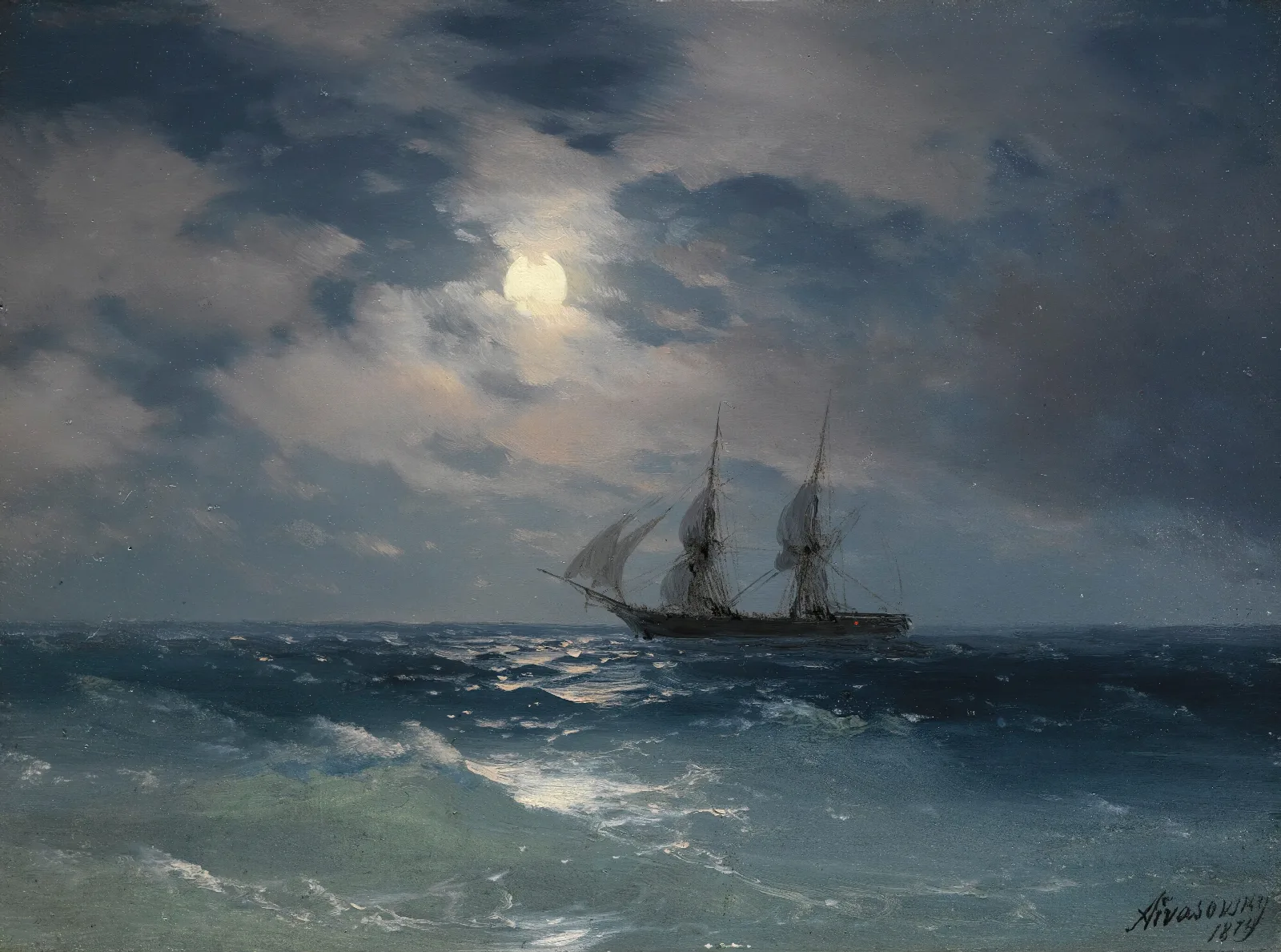 The Brig Mercury In Moonlight Wall Art by Ivan Konstantinovich Aivazovsky - Canvas Print