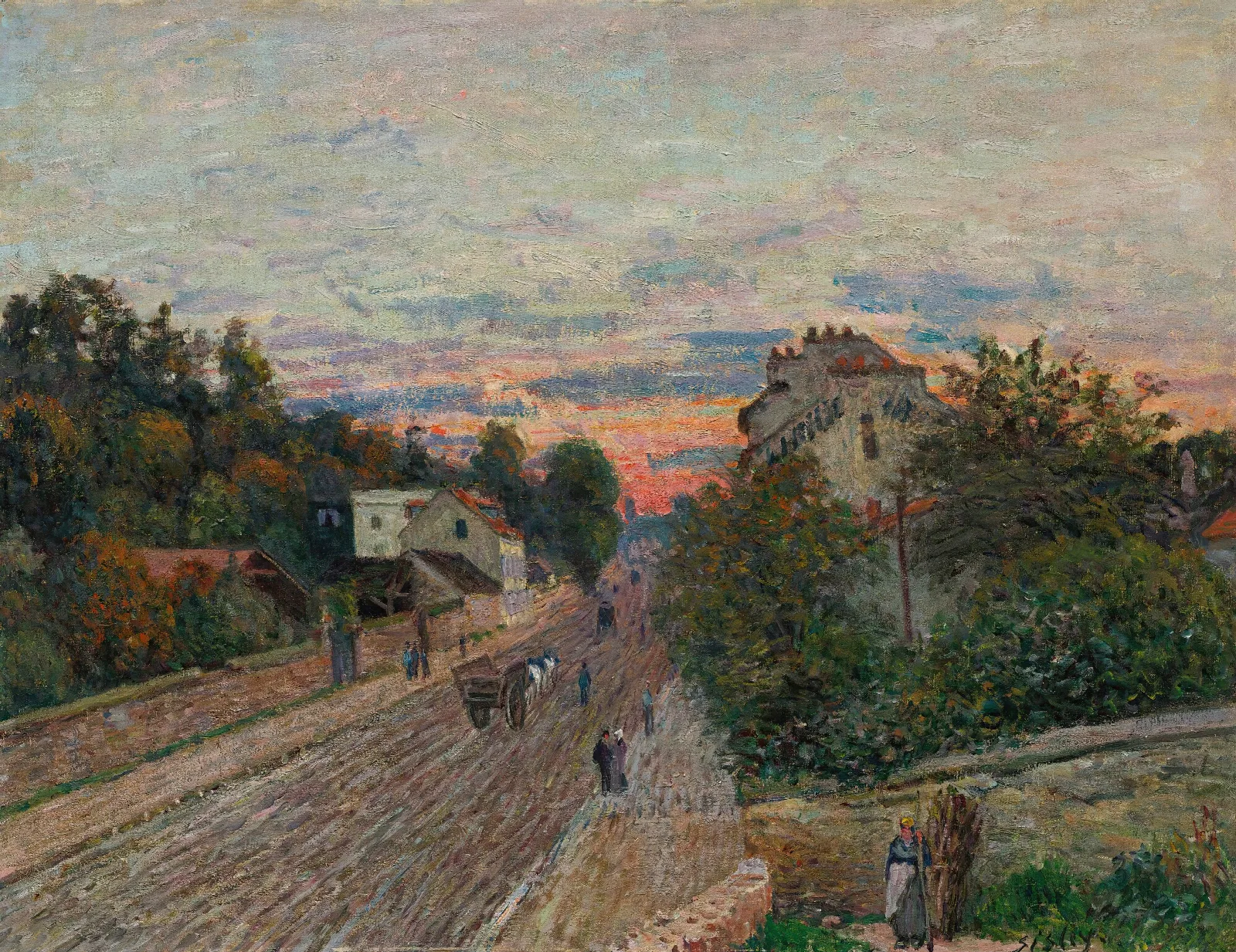 Coucher De Soleil La Route De Versailles A Chavilles Wall Art by Alfred Sisley - Canvas Print