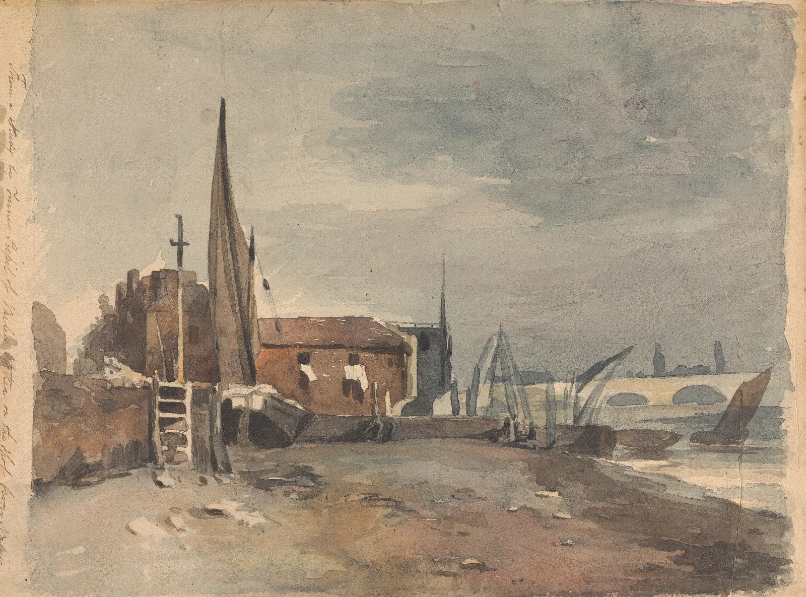 Shore Scene With Buildings And Boats Wall Art by Thomas Sully - Canvas Print