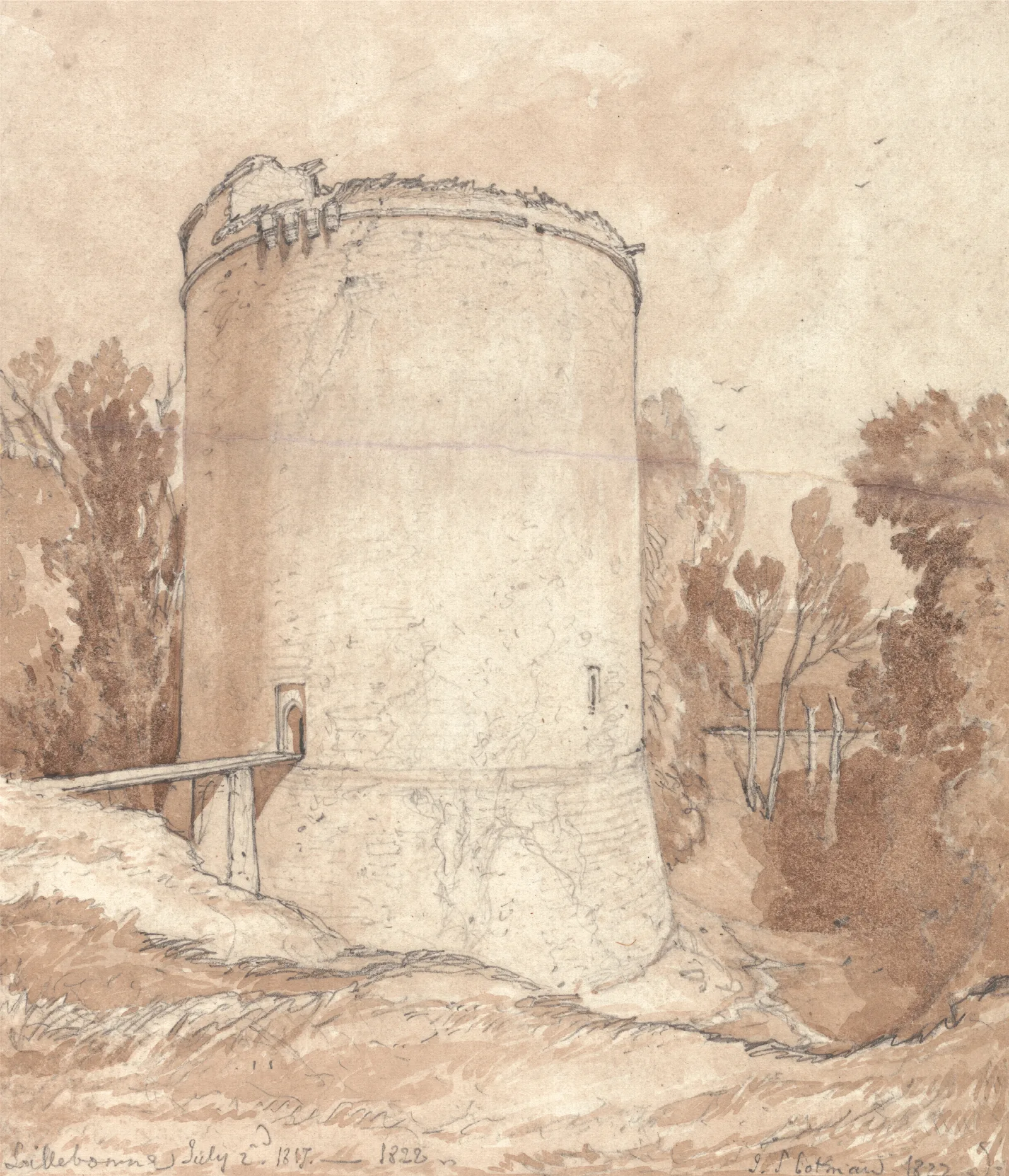 Round Tower Castle Of Lillebonne Normandy Wall Art by John Sell Cotman - Canvas Print