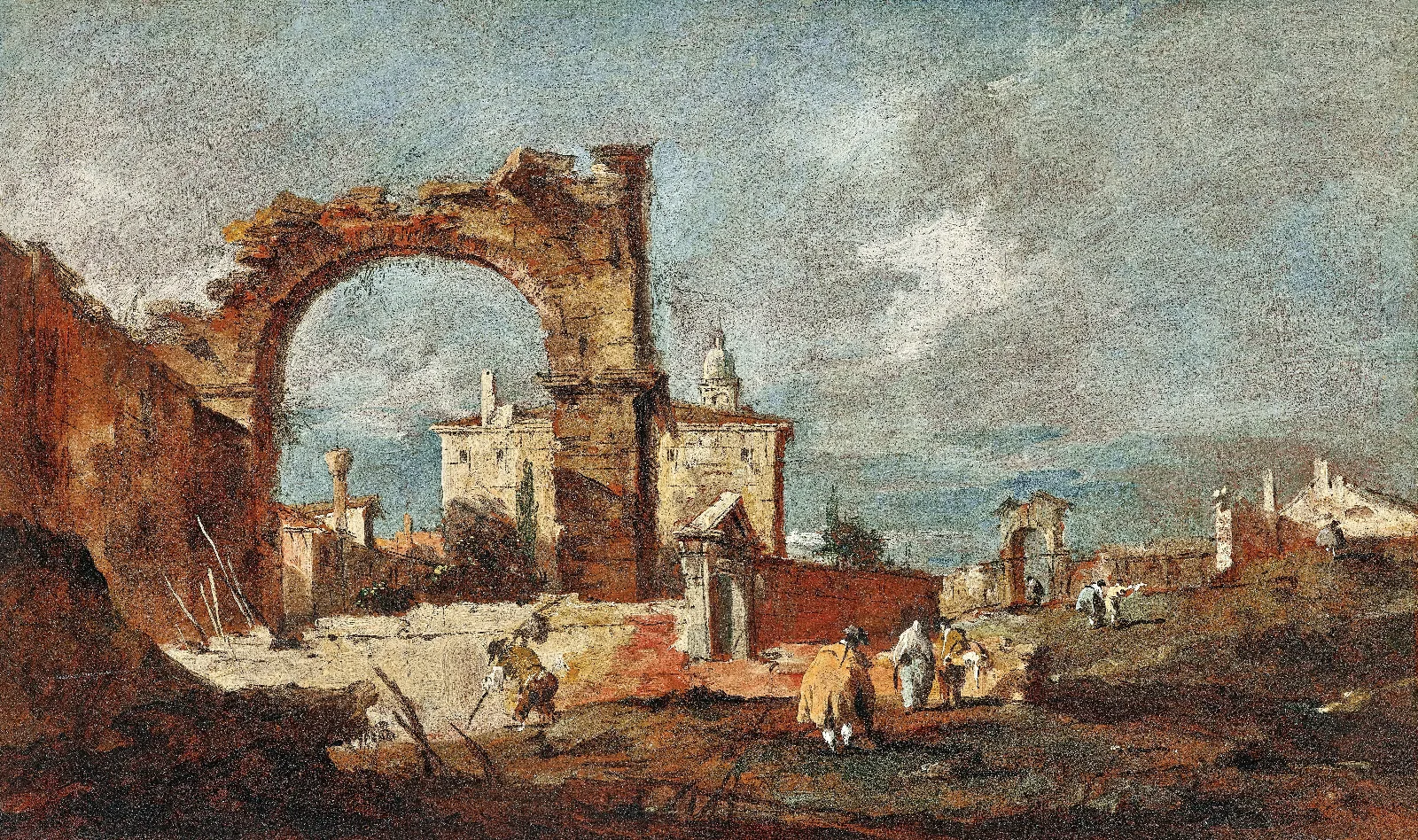 Capriccio With A Ruinous Arch And A Villa In The Background Wall Art by Francesco Guardi - Canvas Print