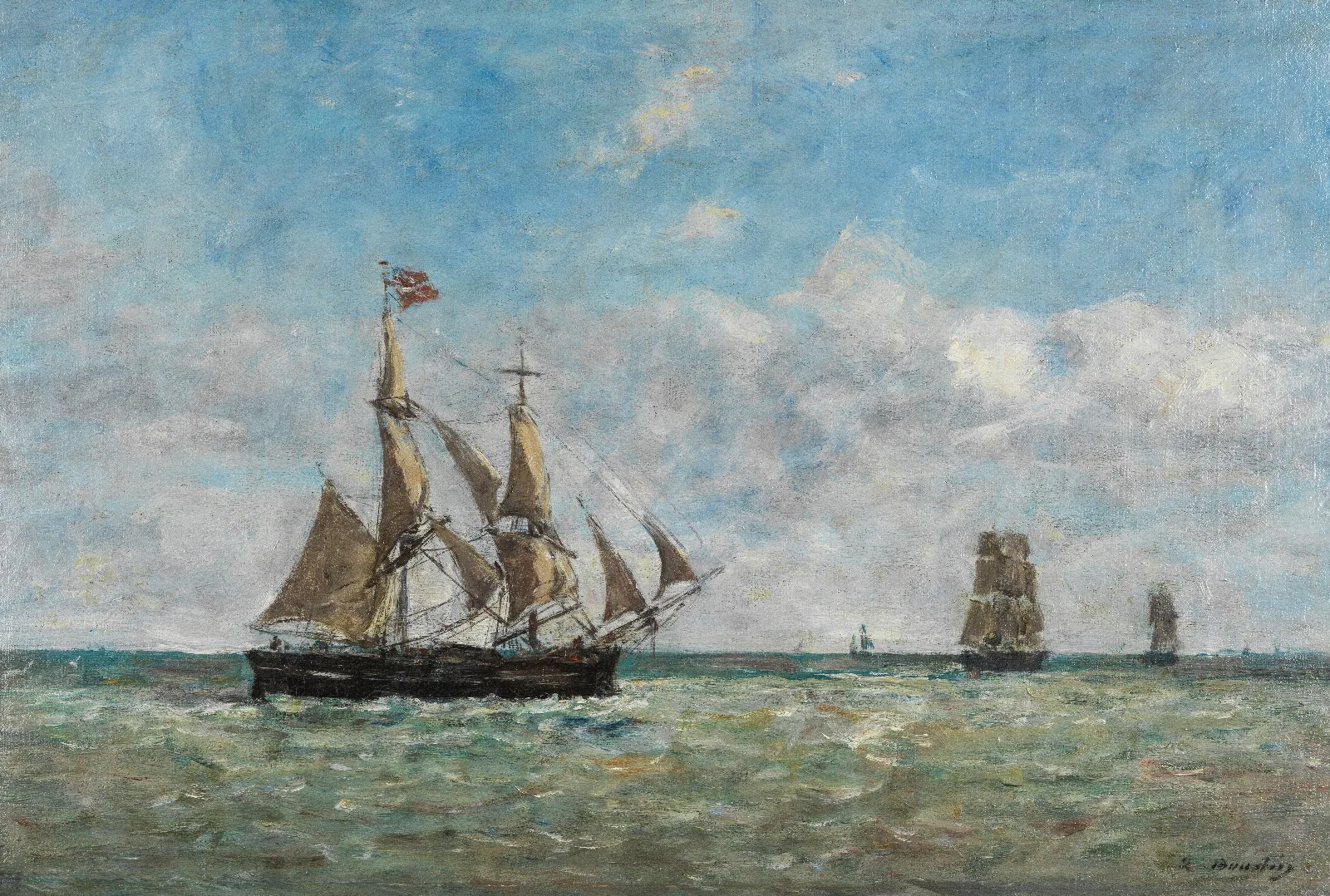 Bateaux De Peche Devant Trouville Wall Art by Eugène Boudin - Canvas Print