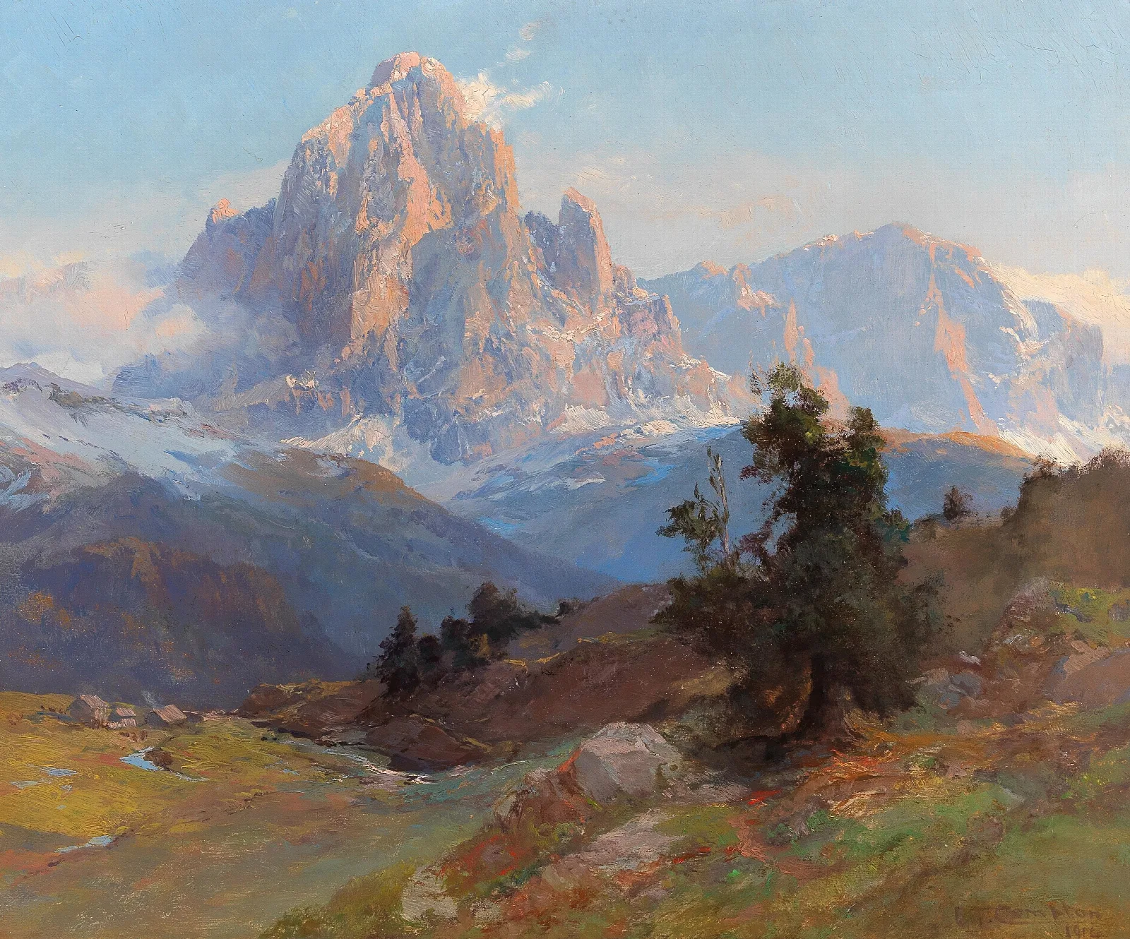 A View Of Mount Sassolungo Wall Art by Edward Theodore Compton - Canvas Print