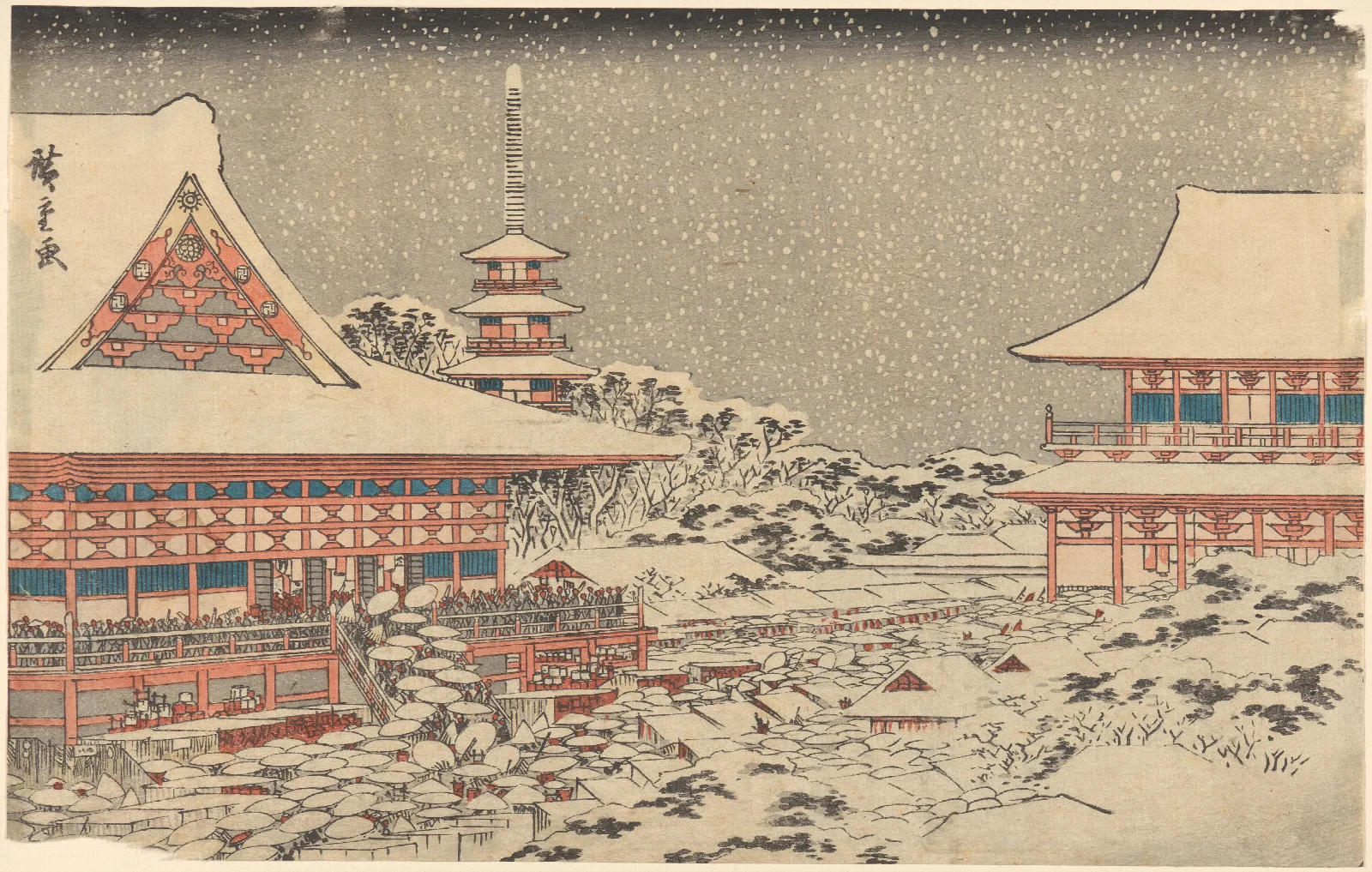 Two Red Pavilions In Snow Wall Art by Utagawa Hiroshige - Canvas Print