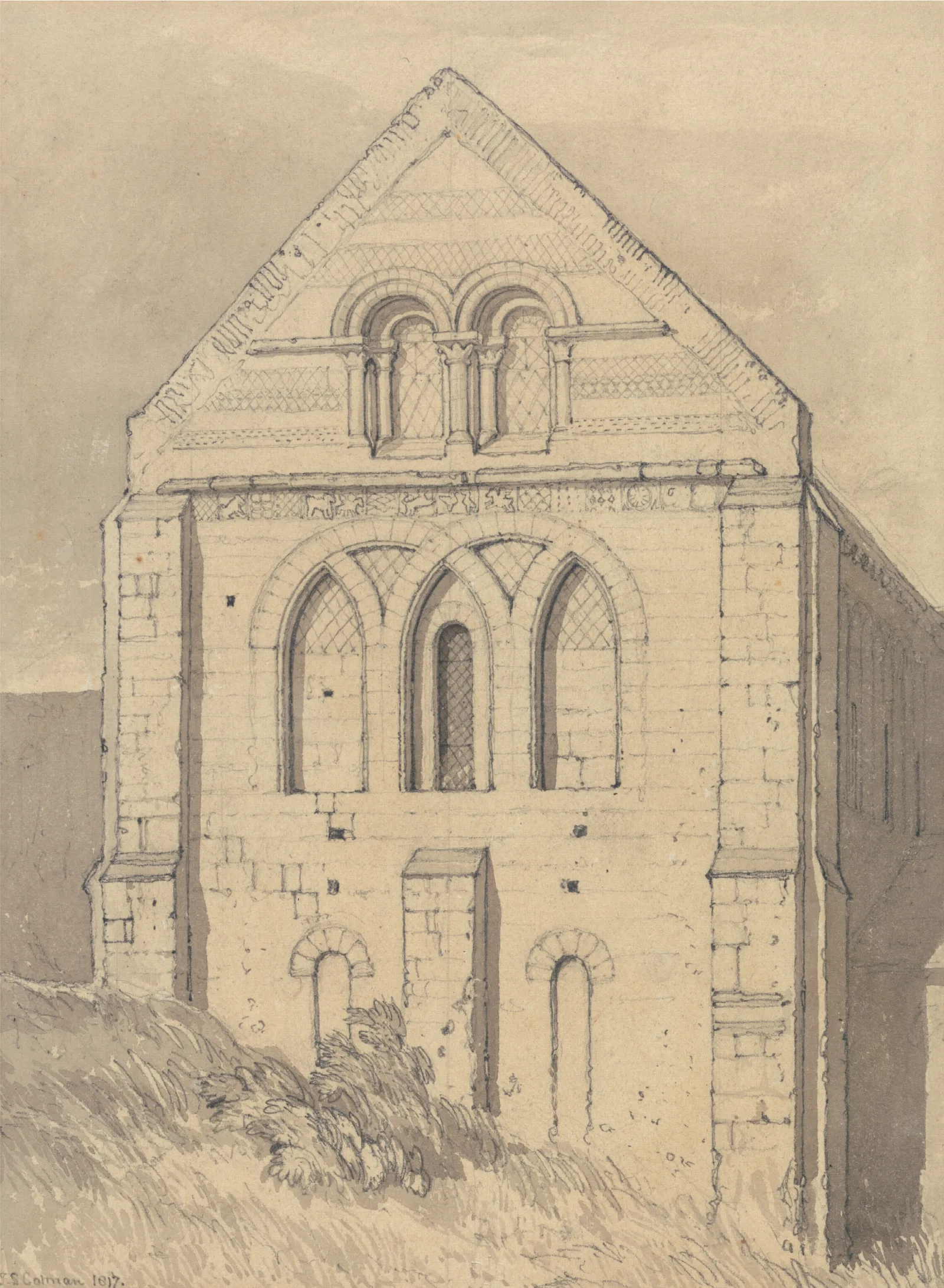 Church Of Graville Near Havre De Grace Normandy End Of The North Transept Wall Art by John Sell Cotman - Canvas Print