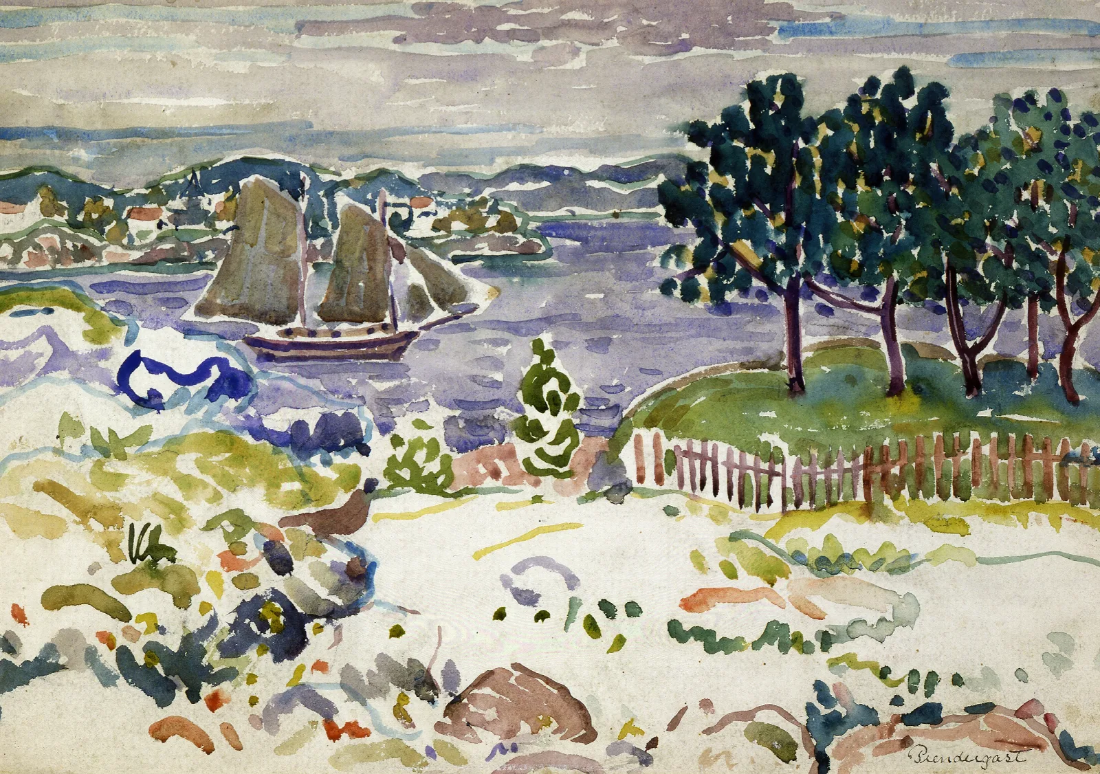 Inlet With Sailboat Maine Wall Art by Maurice Prendergast - Canvas Print