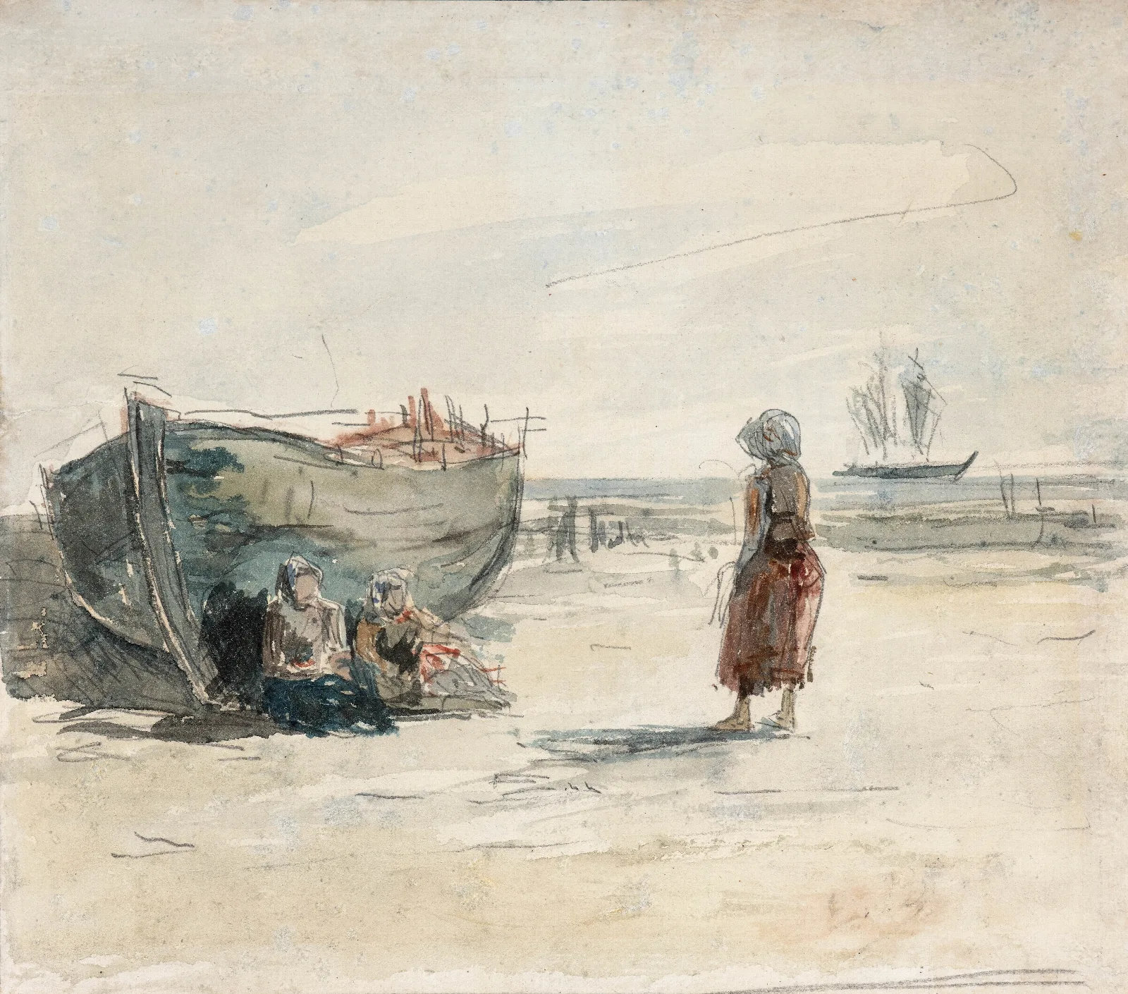 Three Women On The Shore Wall Art by Eugène Boudin - Canvas Print