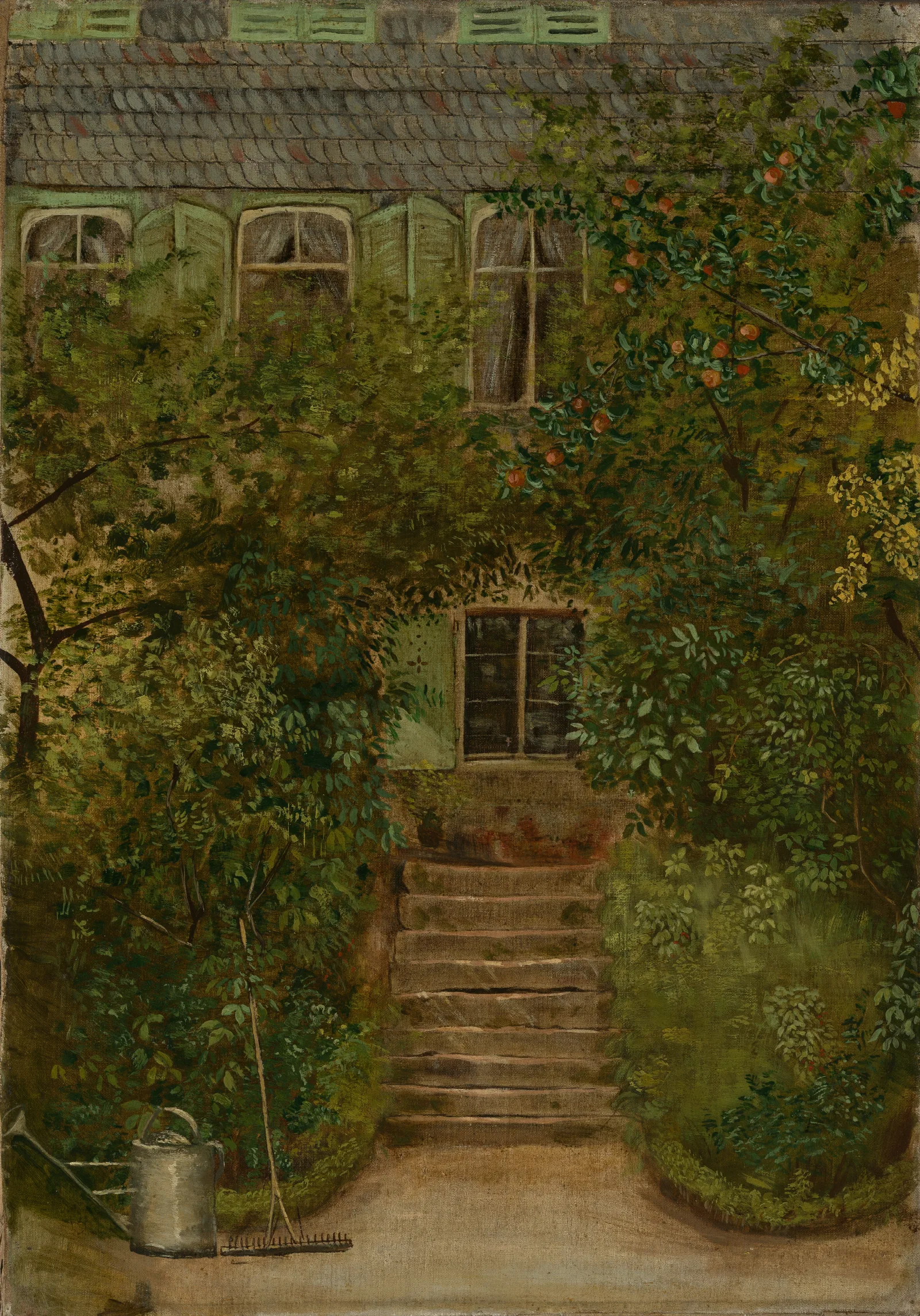 Garten Eines Landhauses Mit Giesskanne Und Rechen Wall Art by Hans Thoma - Canvas Print