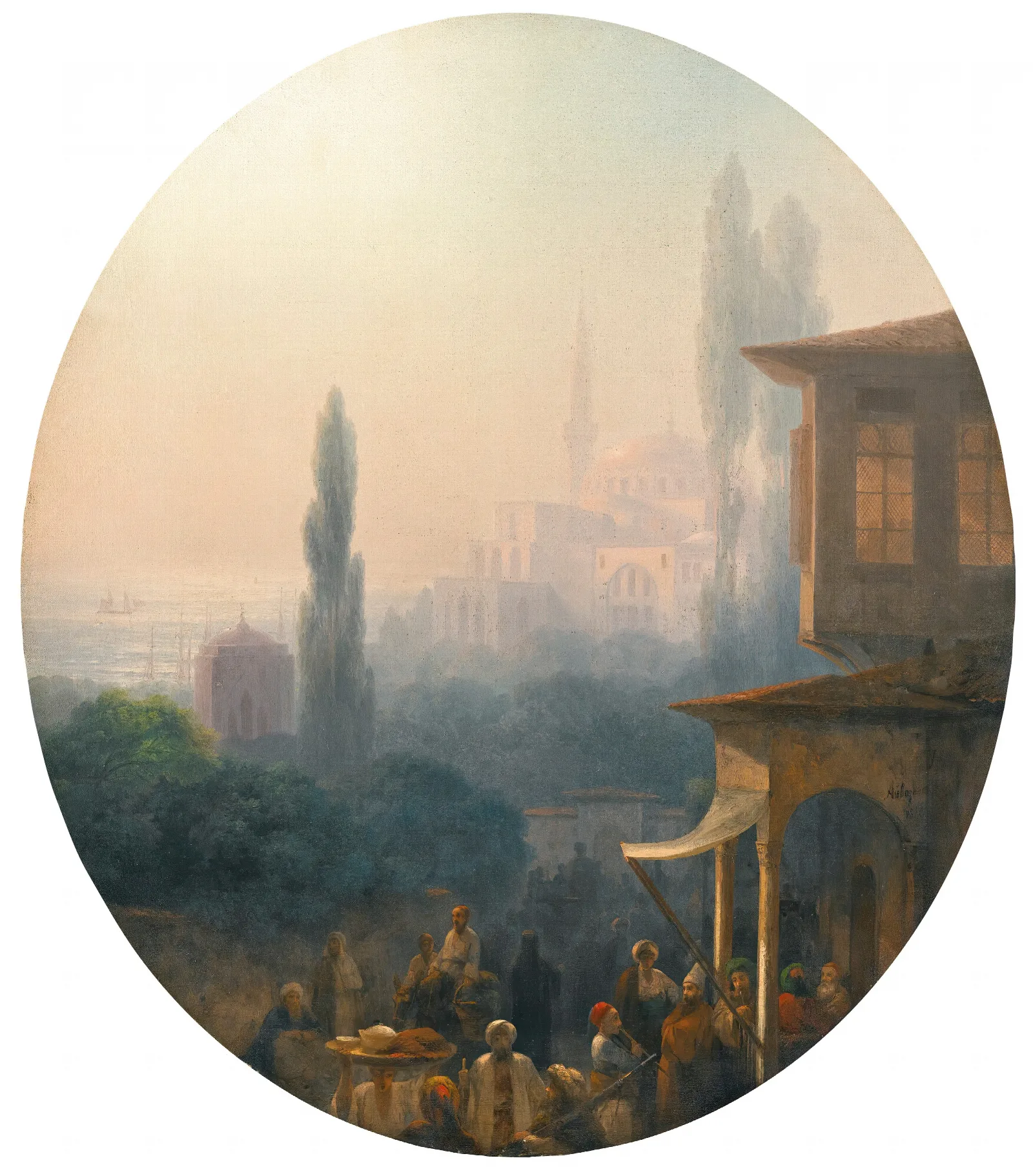 A Market Scene In Constantinople With The Hagia Sophia Beyond Wall Art by Ivan Konstantinovich Aivazovsky - Canvas Print