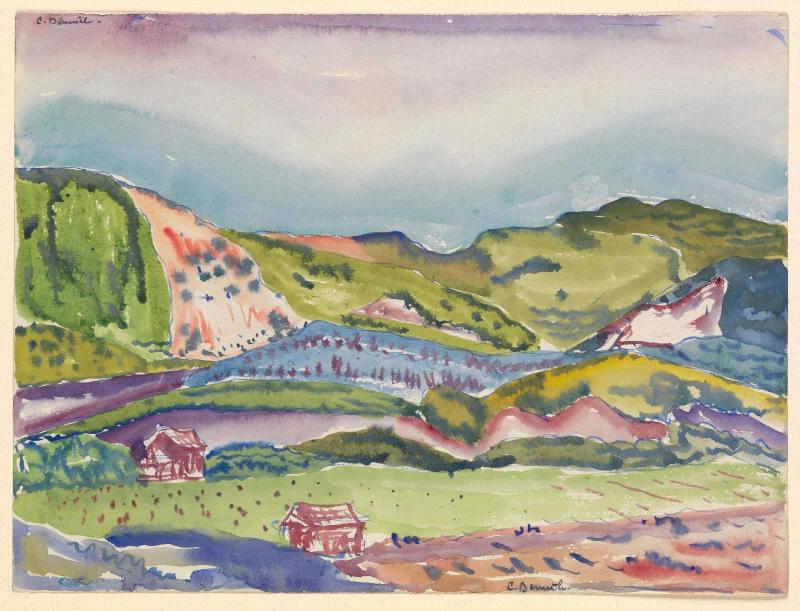 Mountain With Red House Wall Art by Charles Demuth - Canvas Print