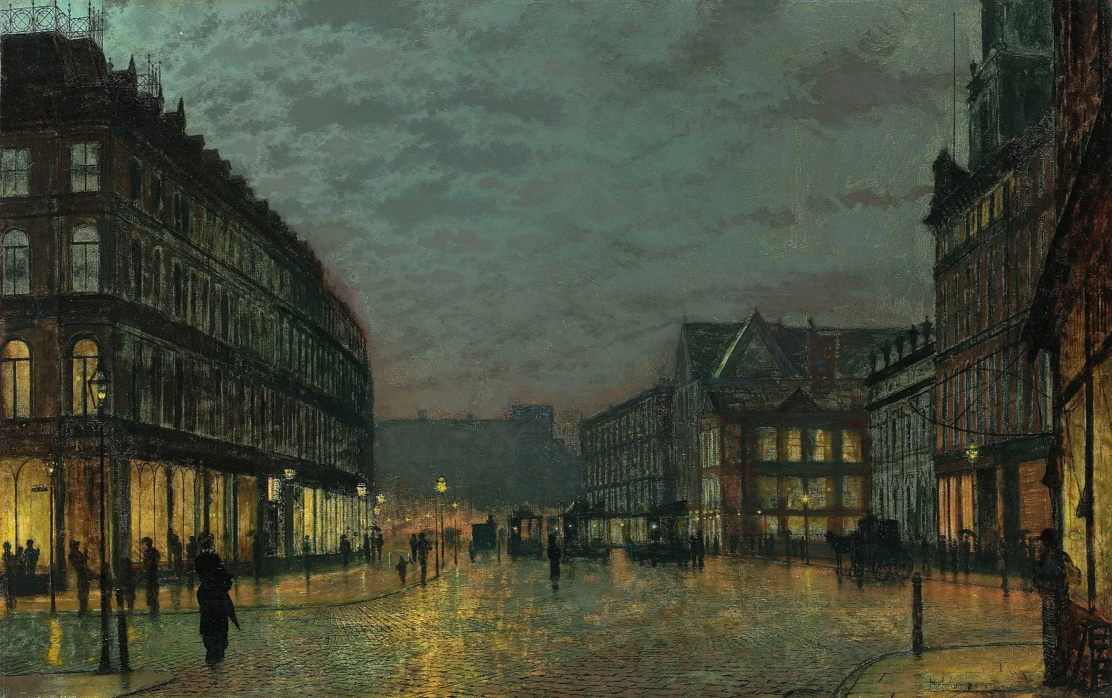 Boar Lane Leeds By Lamplight Wall Art by John Atkinson Grimshaw - Canvas Print