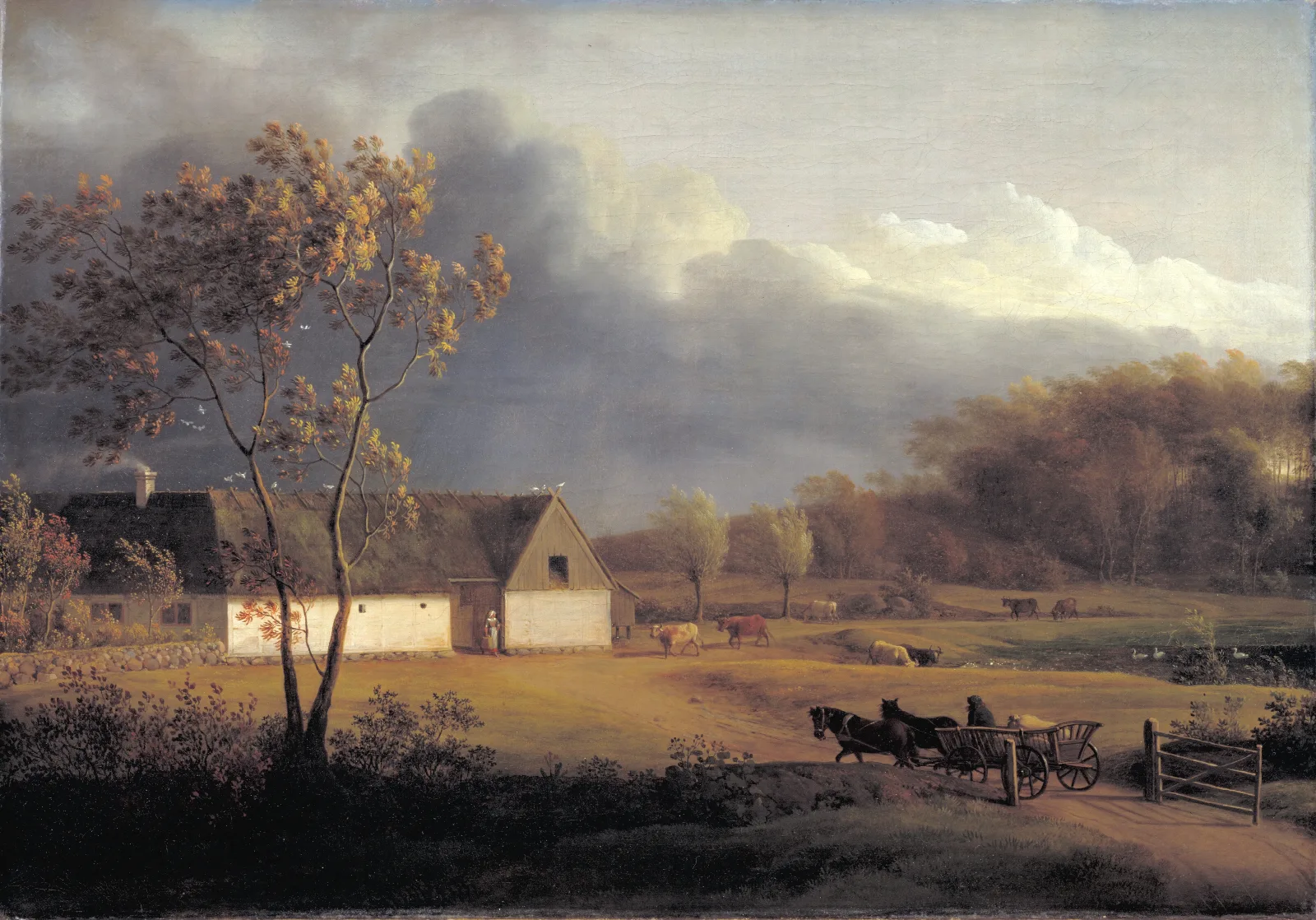 A Storm Brewing Behind A Farmhouse In Zealand Wall Art by Jens Juel - Canvas Print