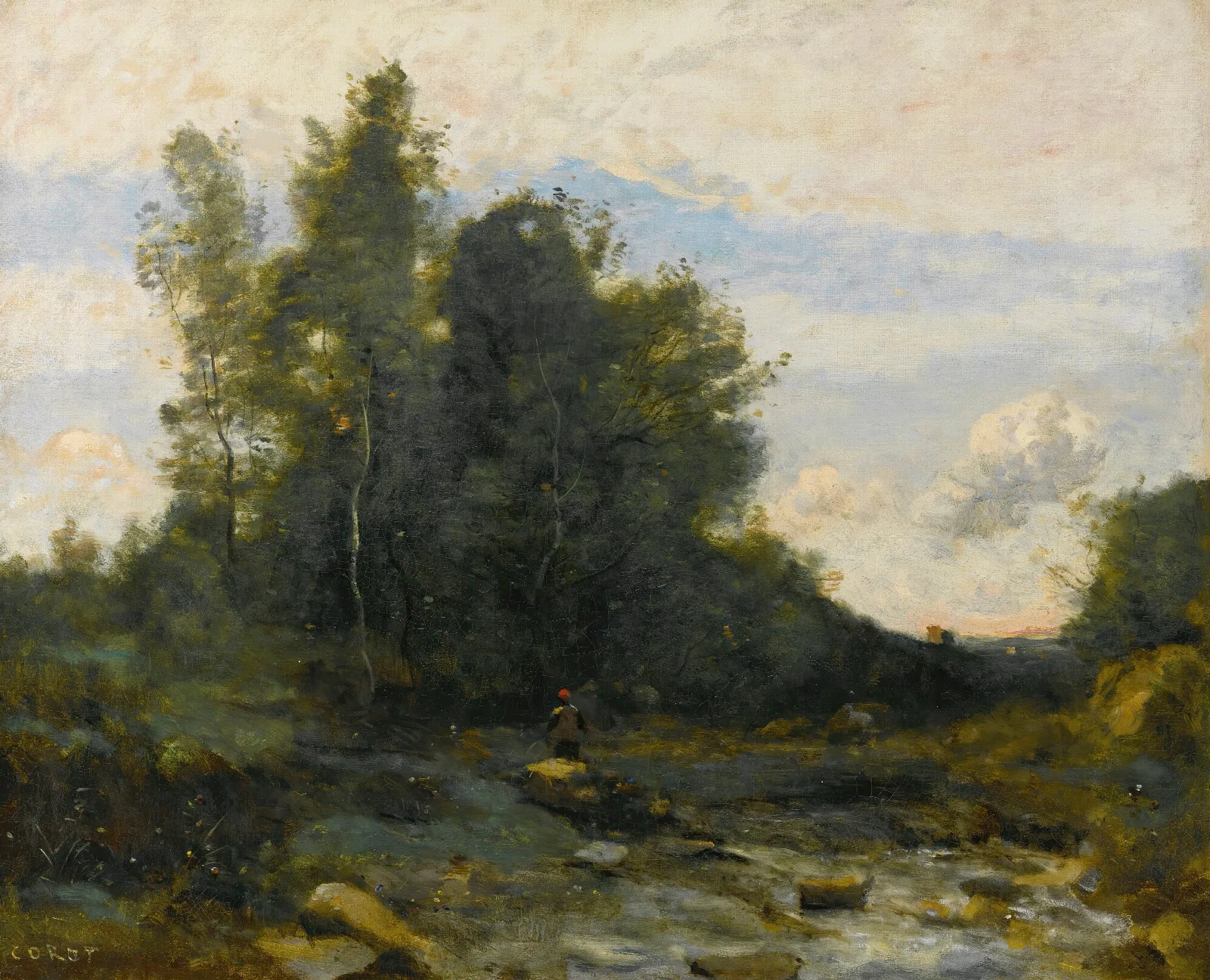 Le Torrent Pierreux Crepuscule 2 Wall Art by Jean-Baptiste-Camille Corot - Canvas Print