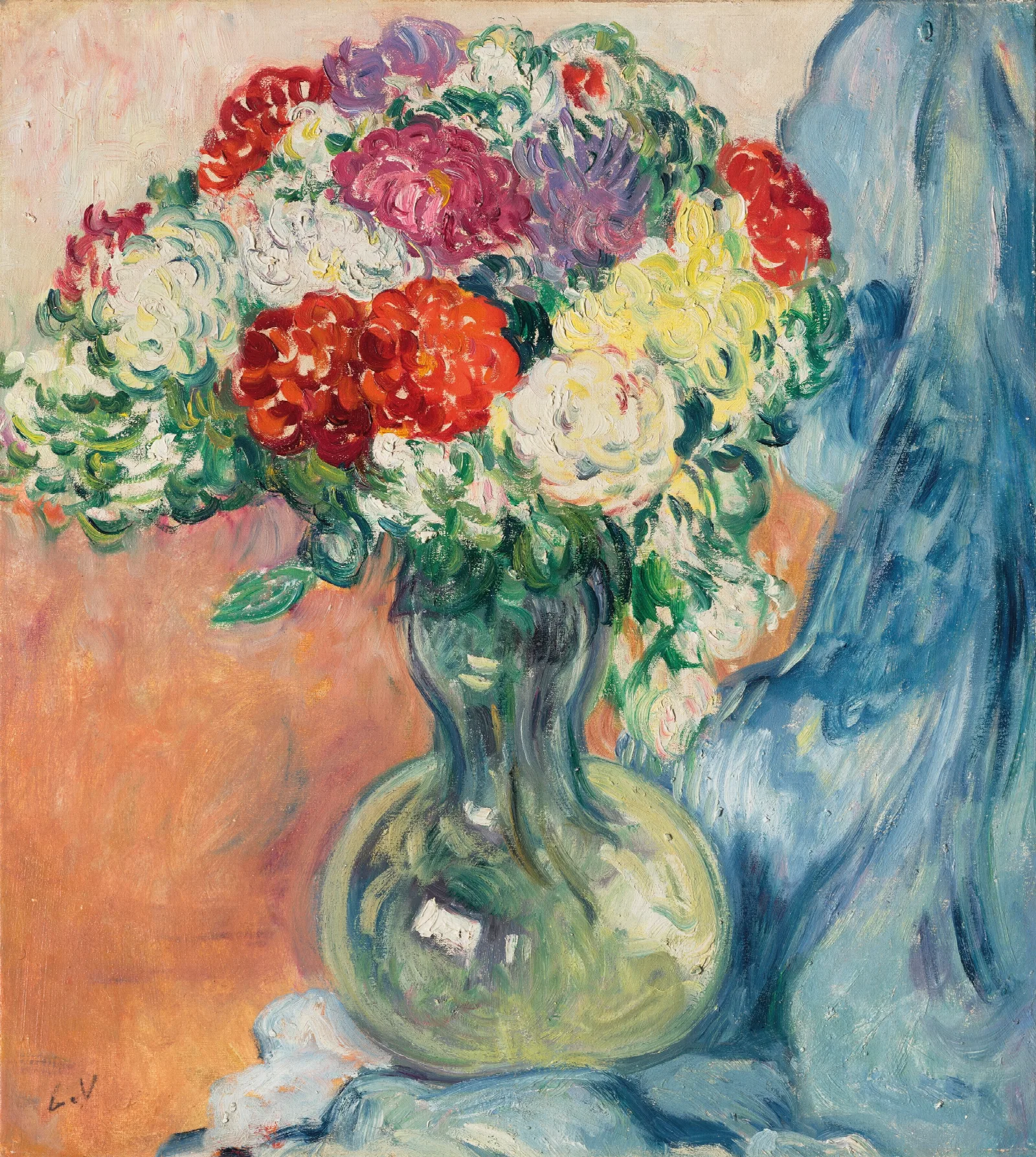 Chrysanthemes Au Drap Bleu Wall Art by Louis Valtat - Canvas Print