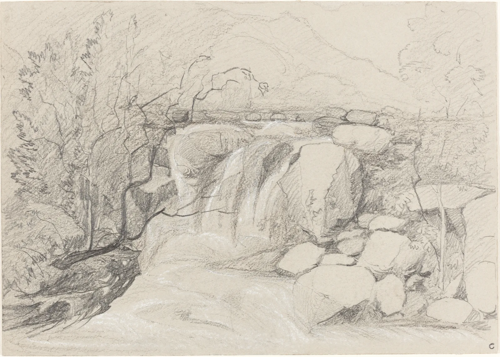 Waterfall With Rocks Wall Art by John Sell Cotman - Canvas Print