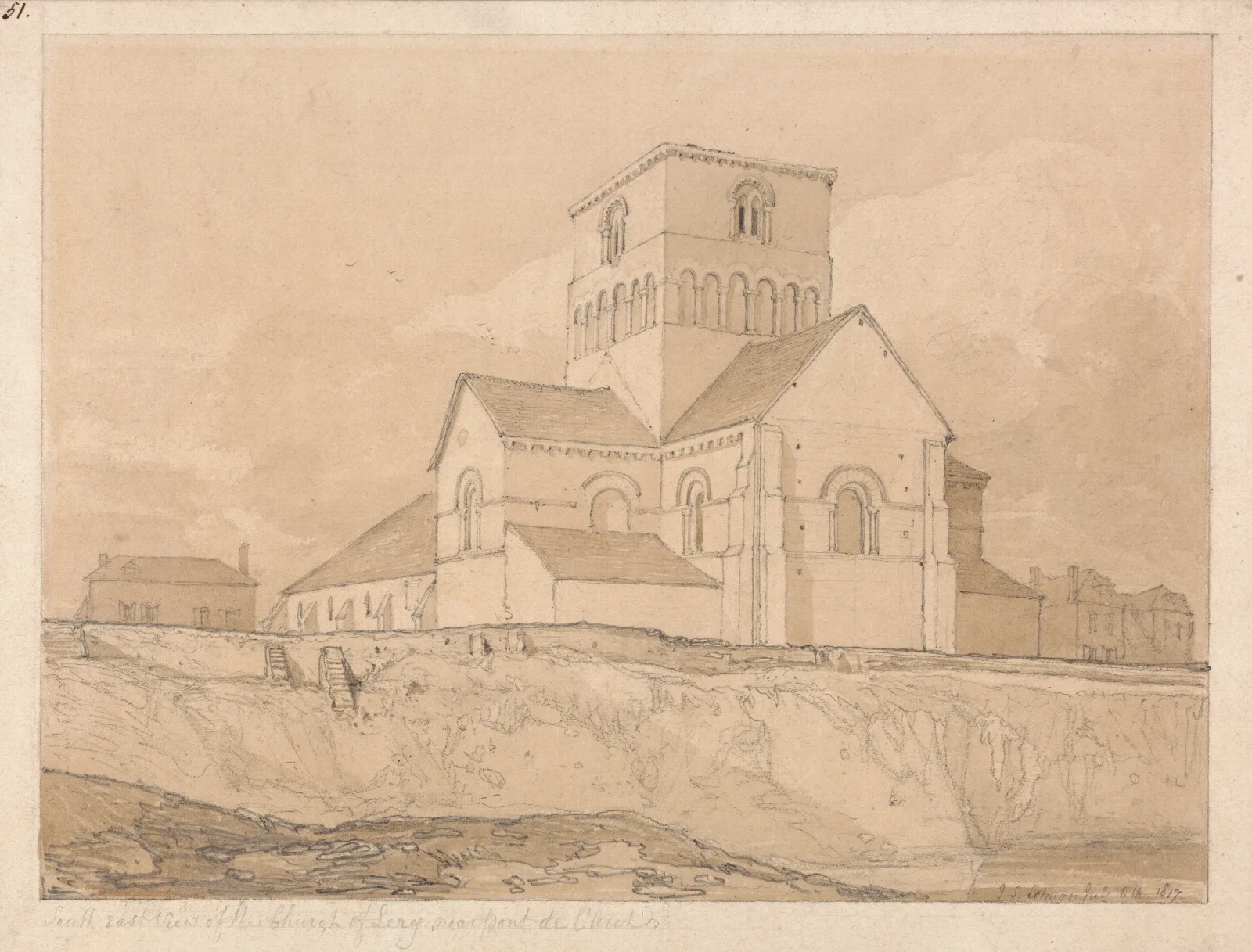 South East View Of The Church Of Lery Near Pont De Larche Normandy Wall Art by John Sell Cotman - Canvas Print