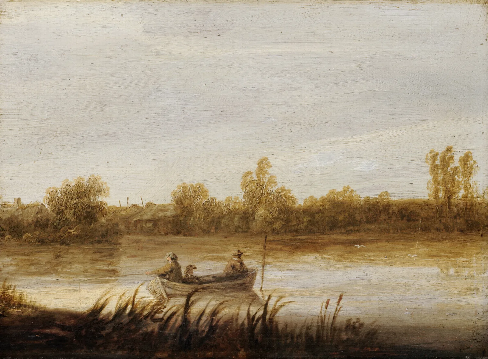 River Landscape With Fishermen In A Boat Wall Art by Aelbert Cuyp - Canvas Print