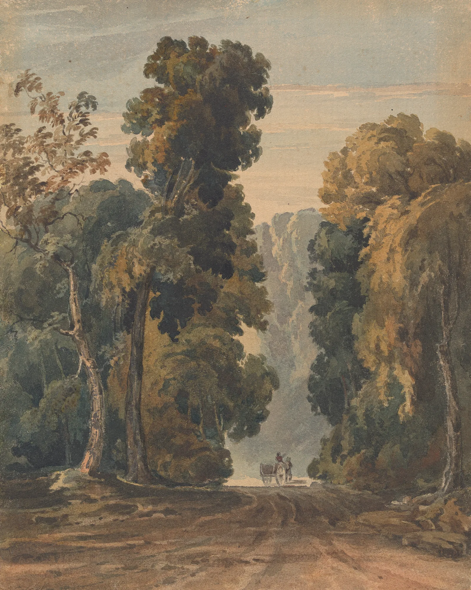 Horse Cart And Driver On Wide Tree Lined Lane Wall Art by Thomas Sully - Canvas Print