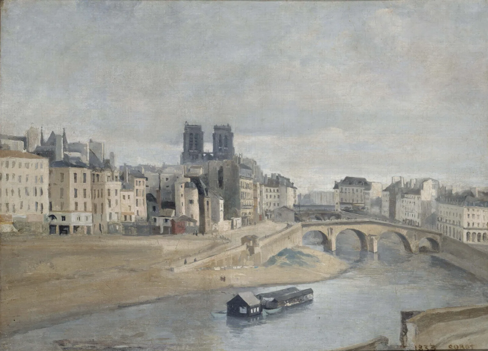Le Quai Des Orfevres Et Le Pont Saint Michel Wall Art by Jean-Baptiste-Camille Corot - Canvas Print