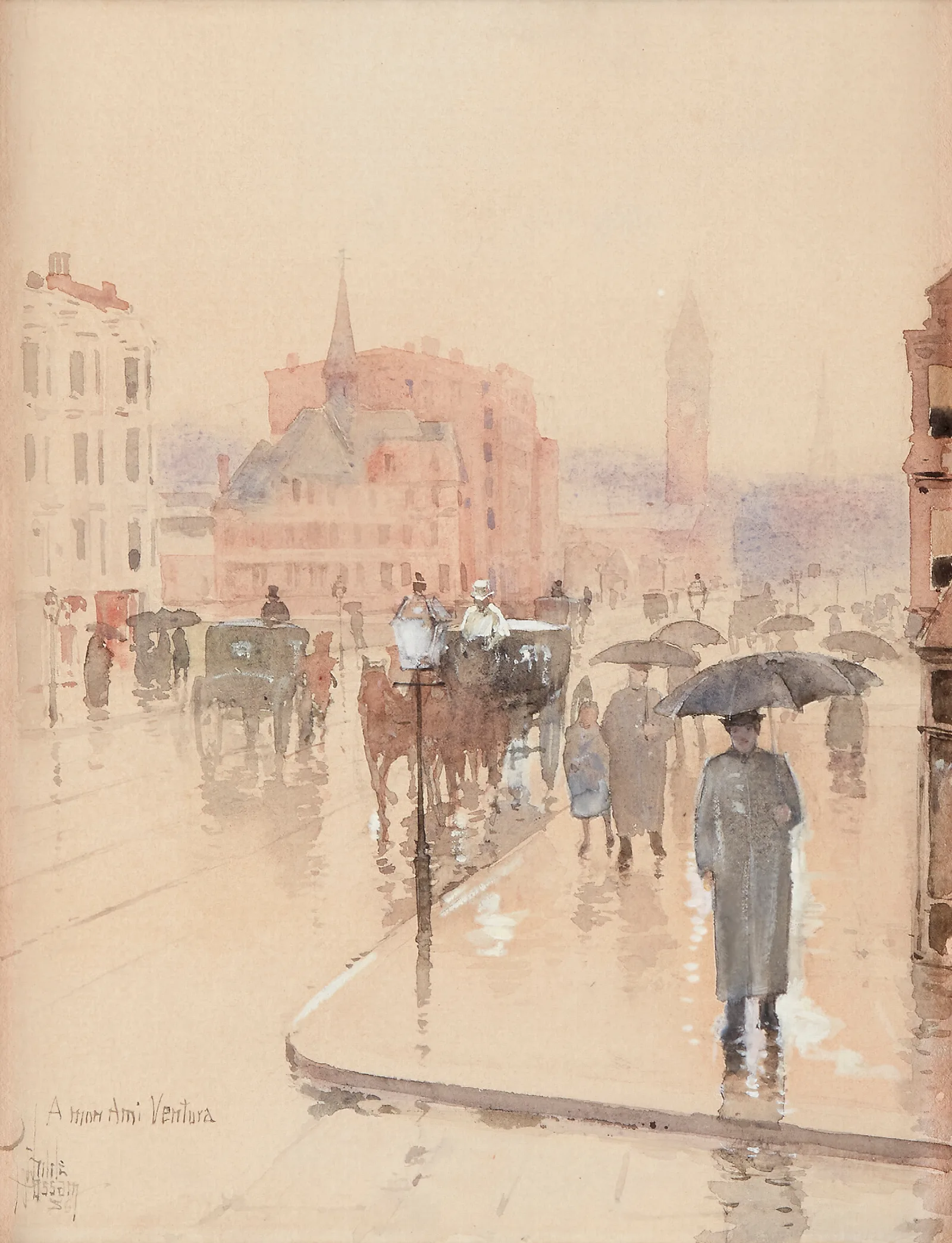 Rainy Day Columbus Avenue Boston Wall Art by Childe Hassam - Canvas Print