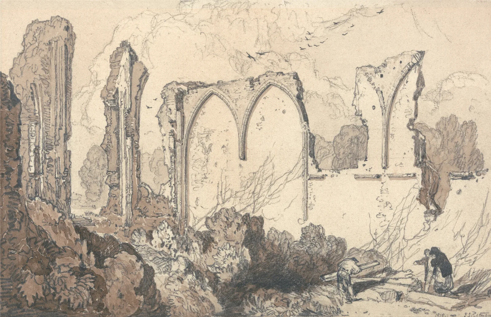 Ruin Behind The Free School Thetford Suffolk Wall Art by John Sell Cotman - Canvas Print