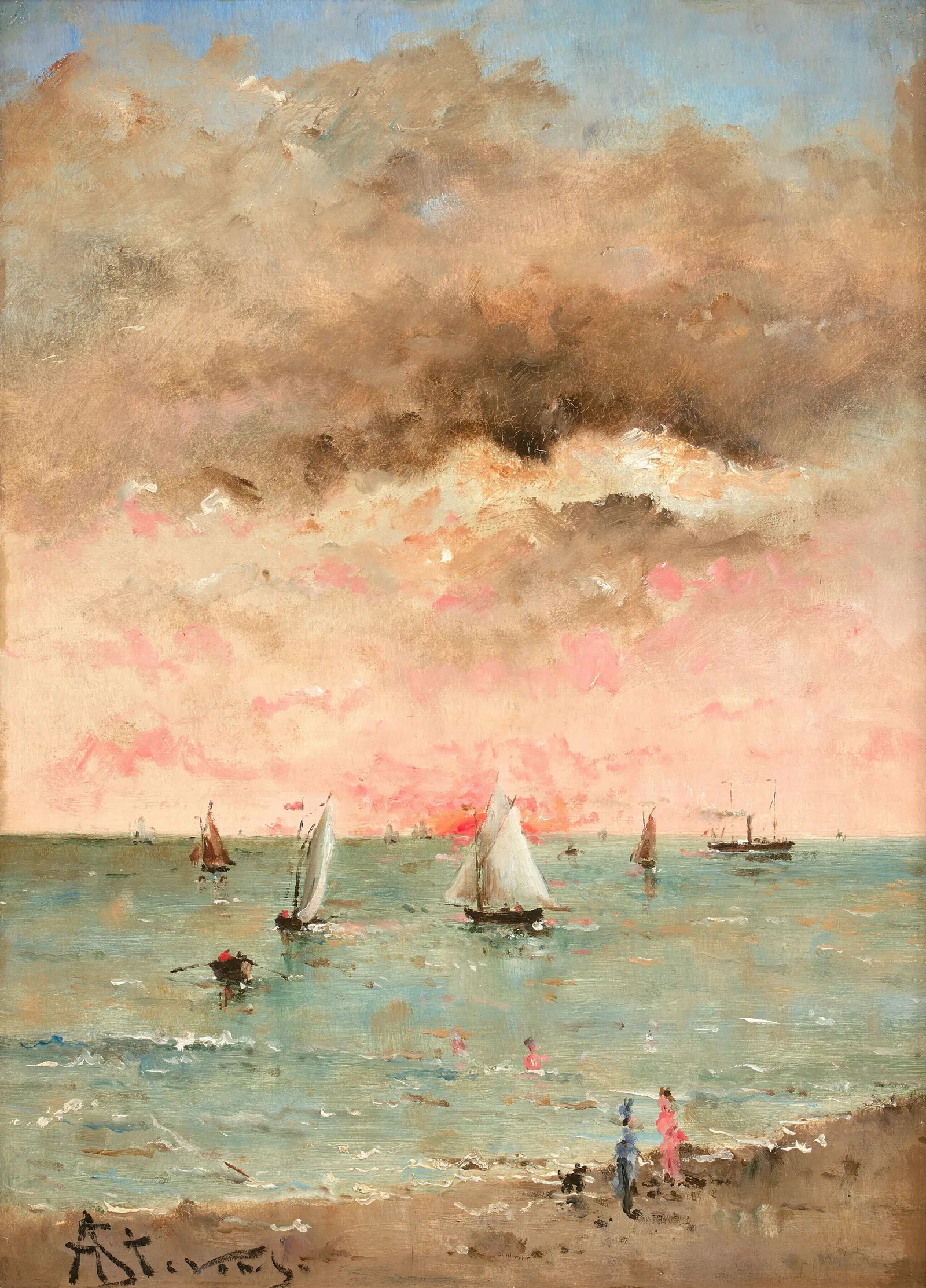 Figures Sur La Plage Au Couchant Wall Art by Alfred Stevens - Canvas Print
