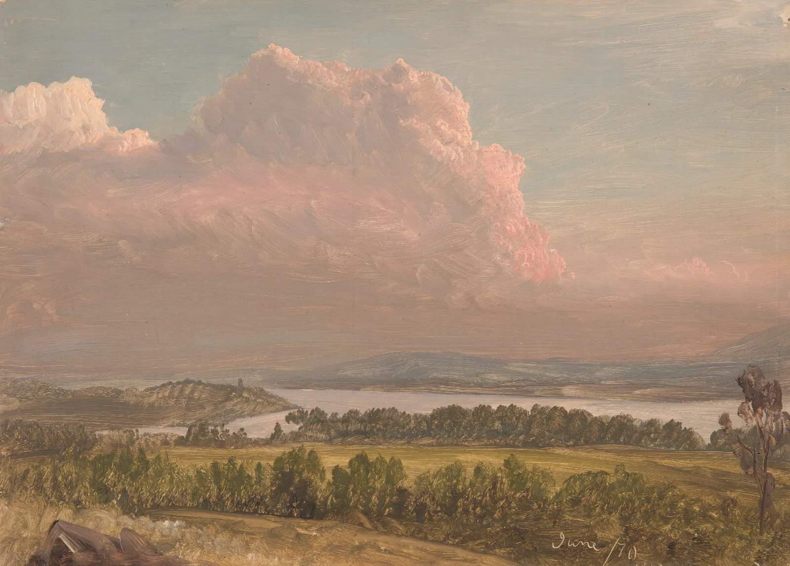 Sunset Across The Hudson Valley Wall Art by Frederic Edwin Church - Canvas Print