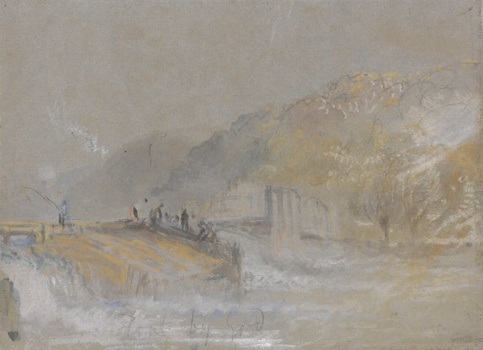 Foul By God River Landscape With Anglers Fishing From A Weir Wall Art by Joseph Mallord William Turner - Canvas Print