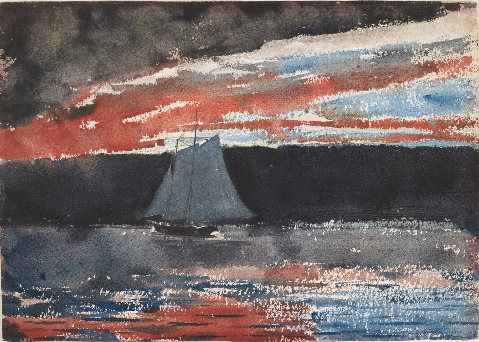 Schooner At Sunset Wall Art by Winslow Homer - Canvas Print