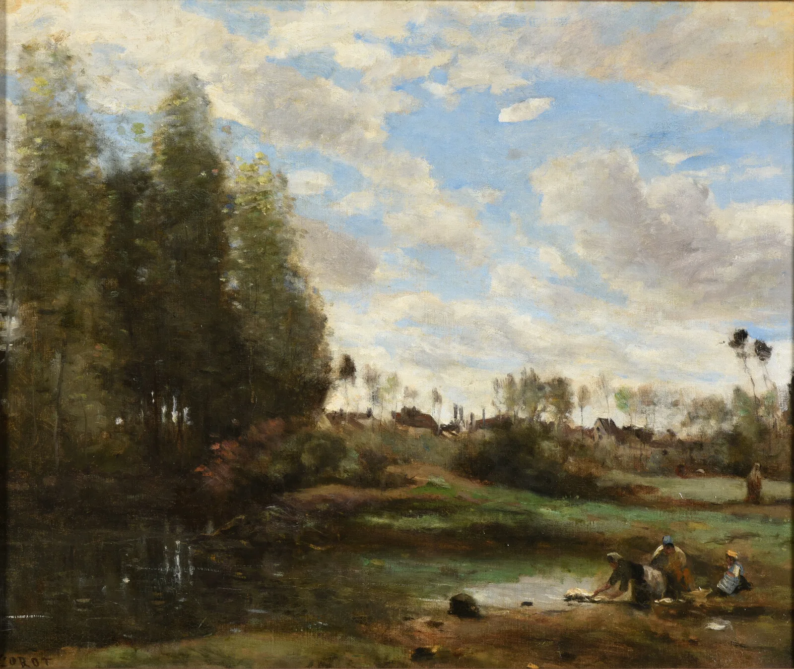 Laveuses Au Bord De Leau Wall Art by Jean-Baptiste-Camille Corot - Canvas Print