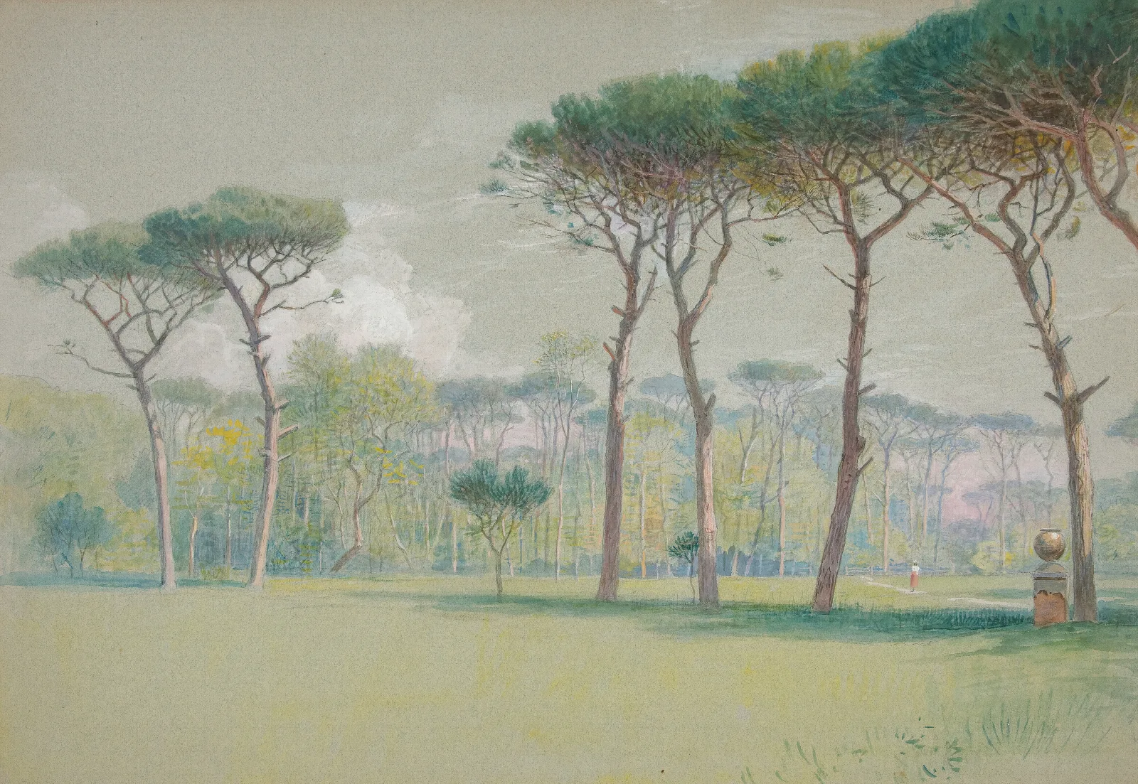 Castel Fusano Landscape Vast Lawn And Trees Wall Art by Edwin Austin Abbey - Canvas Print