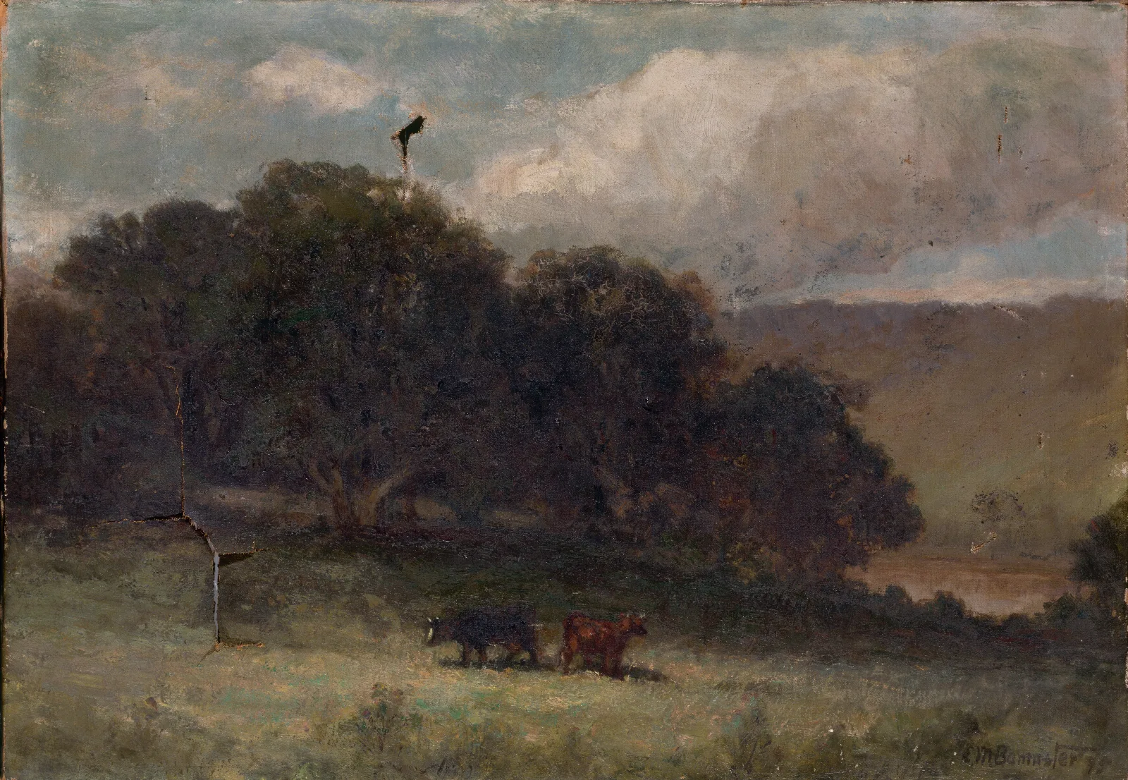 Landscape Landscape With Trees And Two Cows In Meadow by Edward Mitchell Bannister (1895) Wall Art by Edward Mitchell Bannister - Canvas Print