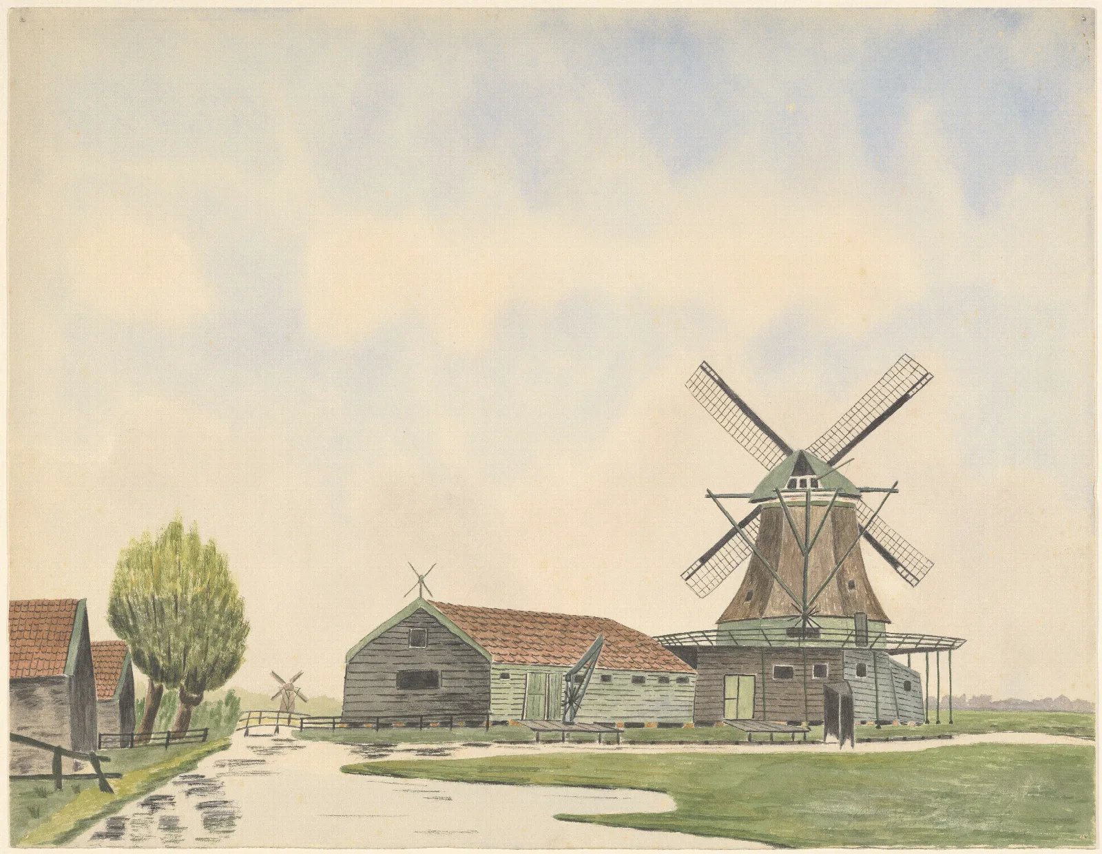 Molen Oliemolen De Nachtegaal Aan Het Karnemelkspad Wall Art by Johannes Nicolaas Eijman - Canvas Print