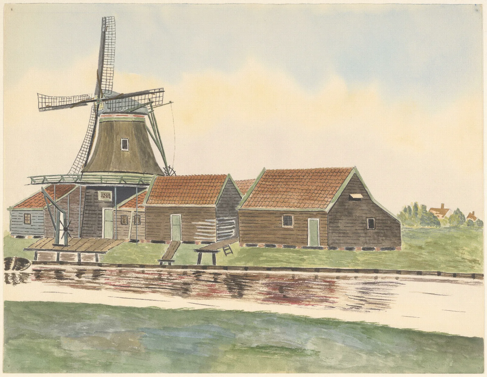 Verfmolen De Uil Of Het Uilke Bij De Middentil Aan De Oostzijde Van De Uilsloot Vroeger Arissloot Genaamd Wall Art by Johannes Nicolaas Eijman - Canvas Print