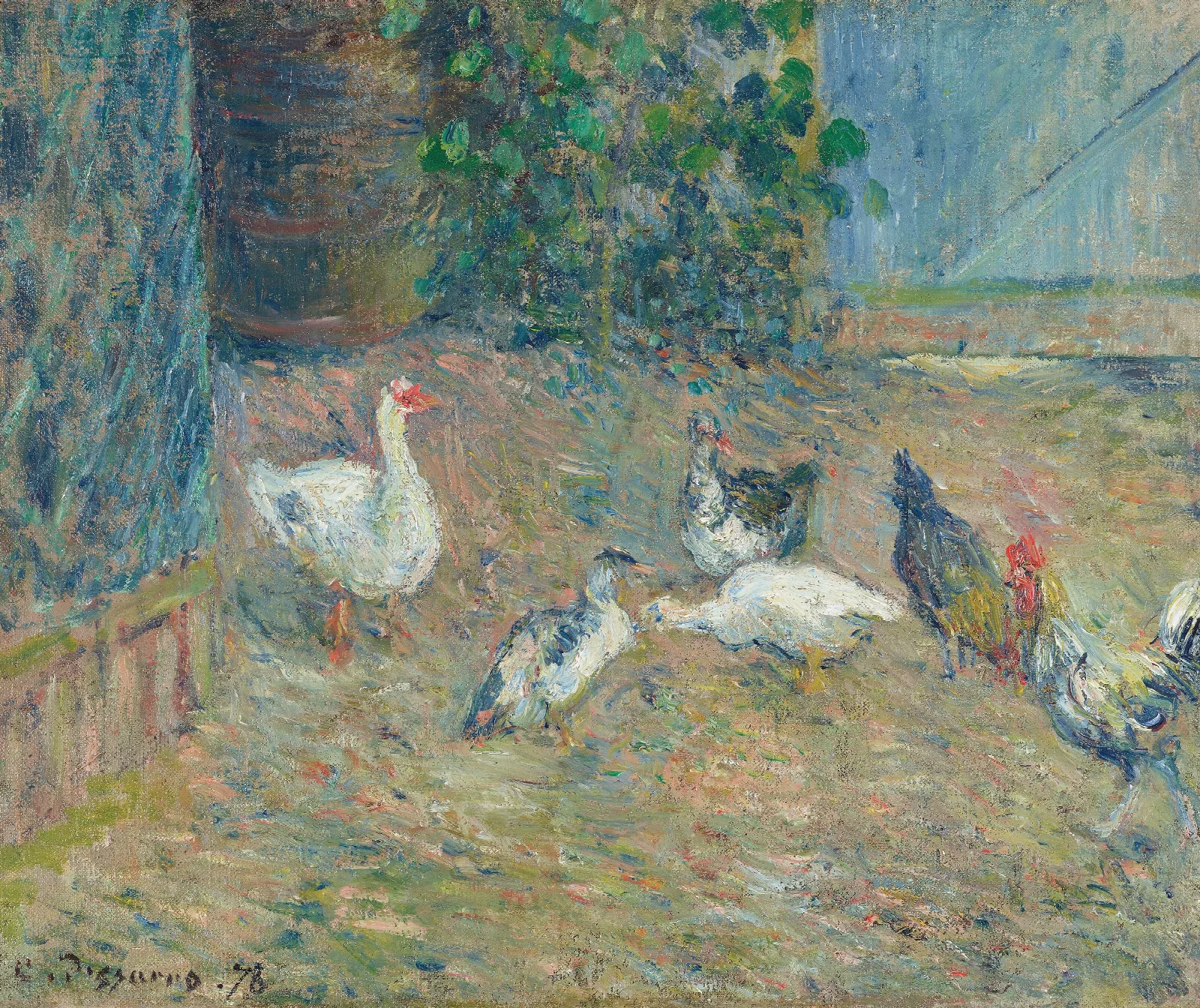 Poulailler A La Maison Rouge Pontoise Wall Art by Camille Pissarro - Canvas Print