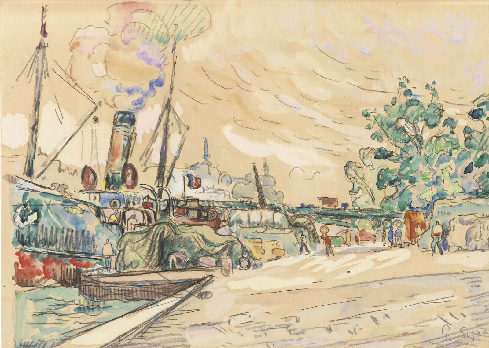Paris La Seine Au Pont Des Saints Peres Wall Art by Paul Signac - Canvas Print