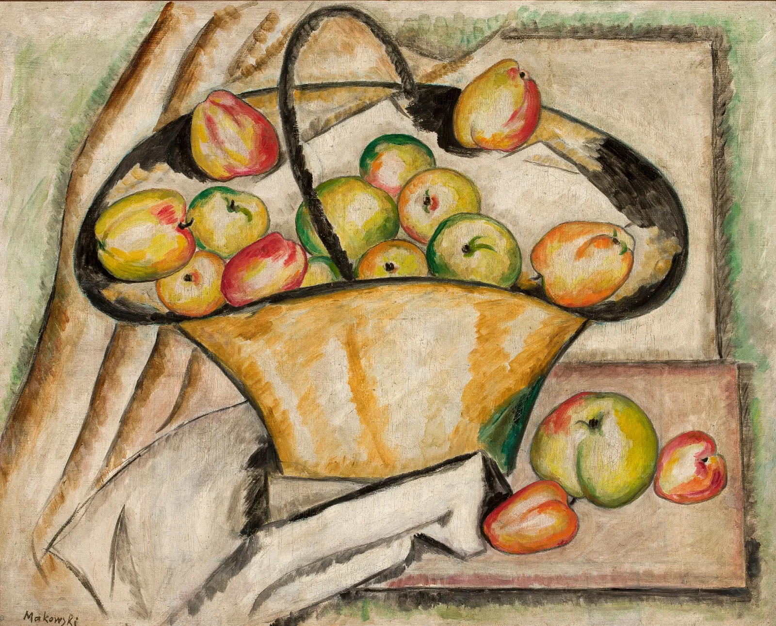 Basket With Apples Wall Art by Tadeusz Makowski - Canvas Print