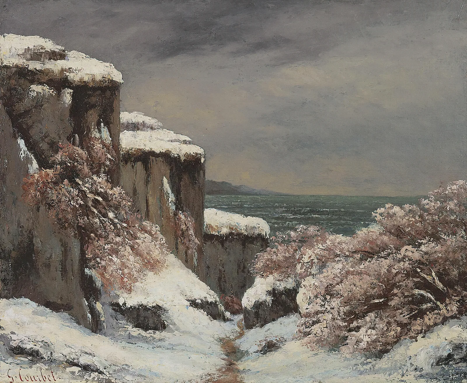 Falaises Au Bord De La Mer Sous La Neige Wall Art by Gustave Courbet - Canvas Print